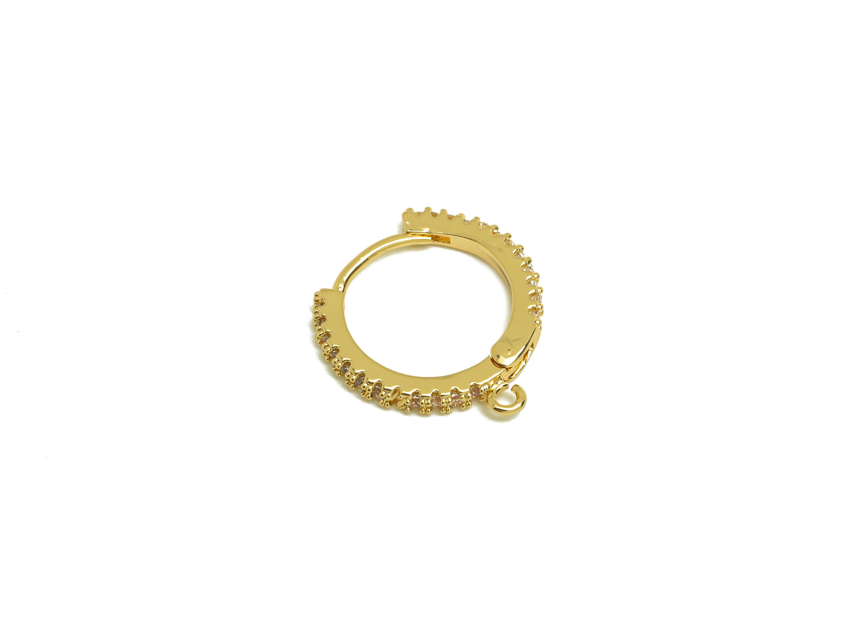 Brass CZ Hoop Earring - Brass Round Hoop Earring Clasp - Zircon Huggie Hoop Earring With Loop - 18K Real Gold Plating - 17x17x2mm - RGP6964 - DOMEDBAZAAR