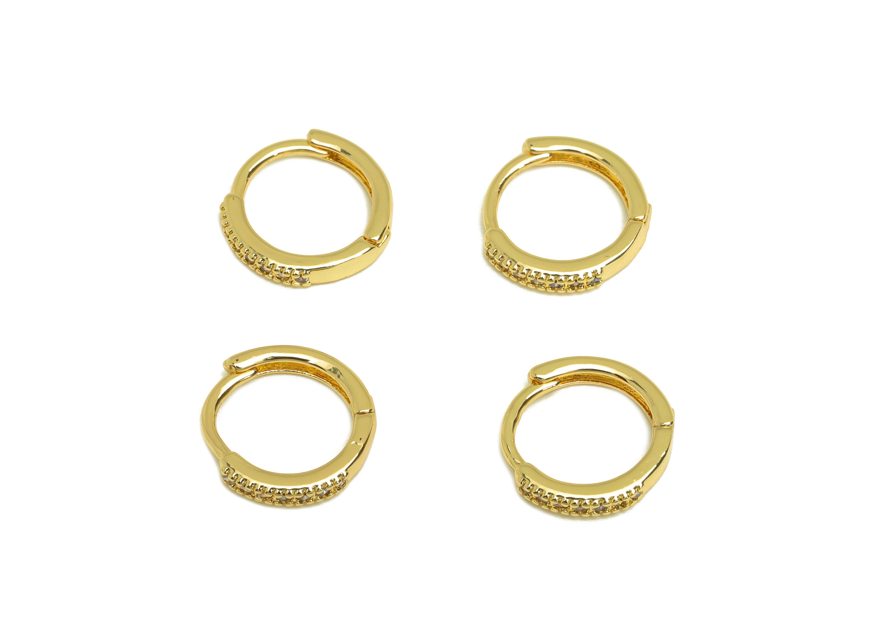Brass CZ Hoop Earring - Brass Round Hoop Earring Clasp - Zircon Huggie Hoop Earring With Loop - 18K Real Gold Plating - 12x12x2mm - RGP6954 - DOMEDBAZAAR