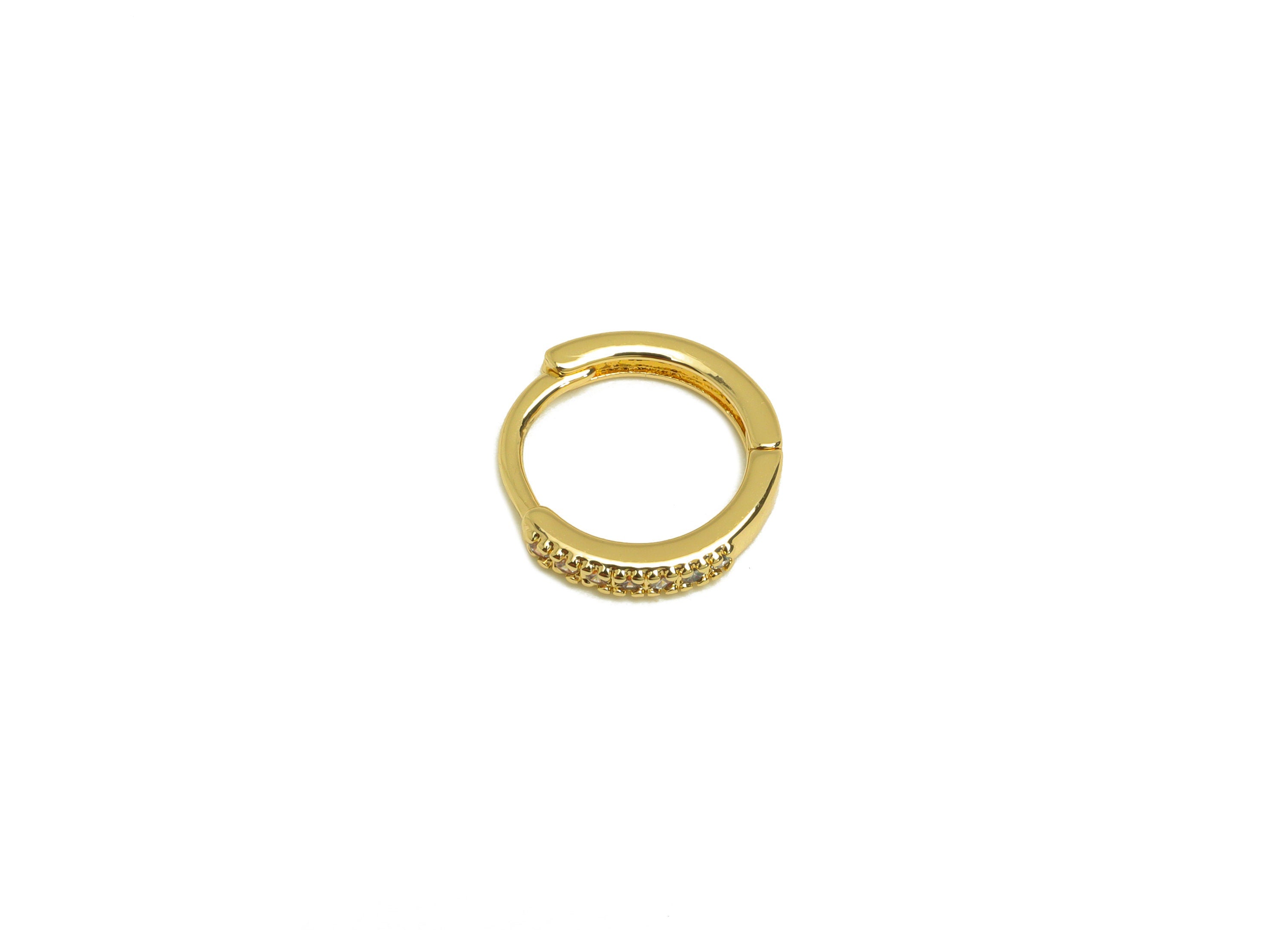 Brass CZ Hoop Earring - Brass Round Hoop Earring Clasp - Zircon Huggie Hoop Earring With Loop - 18K Real Gold Plating - 12x12x2mm - RGP6954 - DOMEDBAZAAR