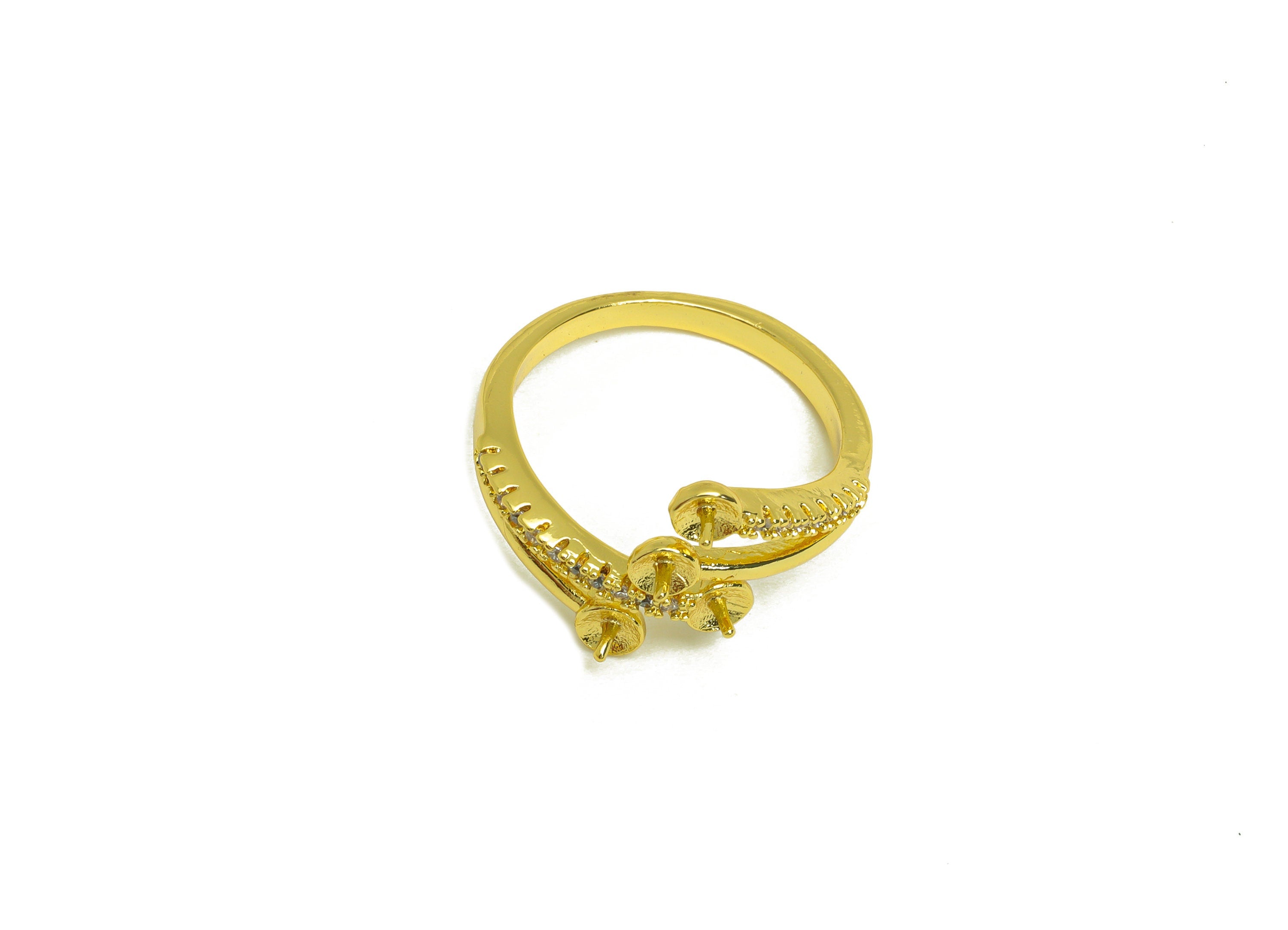 Brass Adjustable CZ Ring - Brass Ring Settings - Brass Cubic Zircon Rings For Pearl - 18K Real Gold Plating - 20.48x12.77x2.11mm - RGP6978 - DOMEDBAZAAR