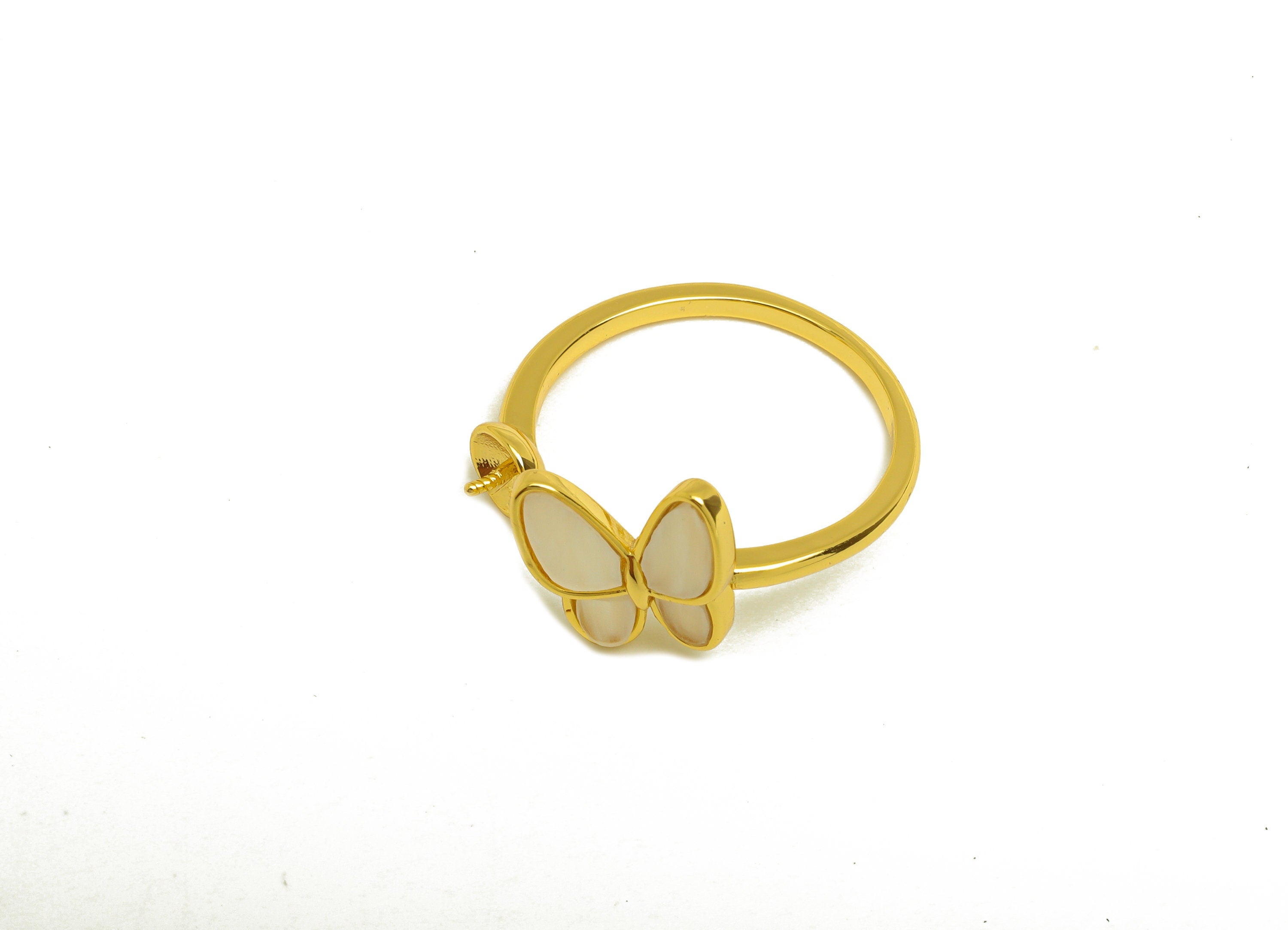 Brass Adjustable CZ Ring - Brass Butterfly Ring Settings - Brass Cubic Zircon Rings For Pearl - 18K Real Gold Plating - 21x21x1mm - RGP6976 - DOMEDBAZAAR