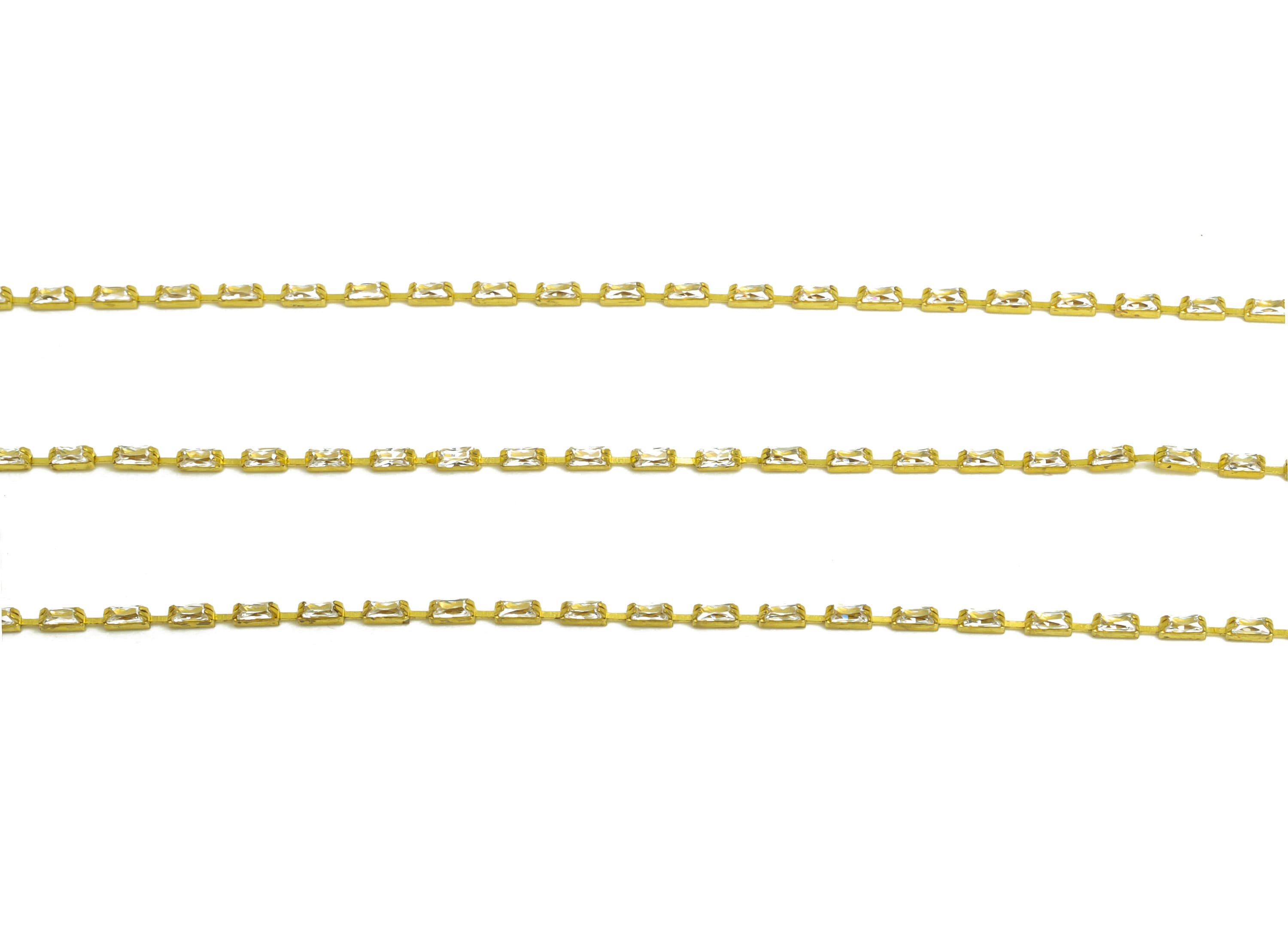 1*2mm Rectangular Chain - Raw Brass Cubic Zircon Irregular Chain - White Oblique Claw Chain - Brass White Zircon Chain - 21x21x1mm - RGP6917 - DOMEDBAZAAR