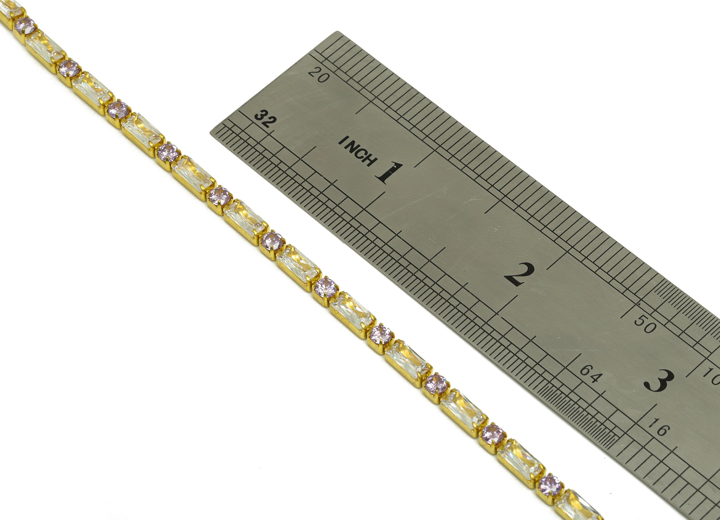 3*6mm+3mm Rectangular Zircon Chain - Raw Brass White Purple Cubic Zircon Bracelet Chain -Brass CZ Claw Chain - 21x21x1mm - RGP6916 - DOMEDBAZAAR