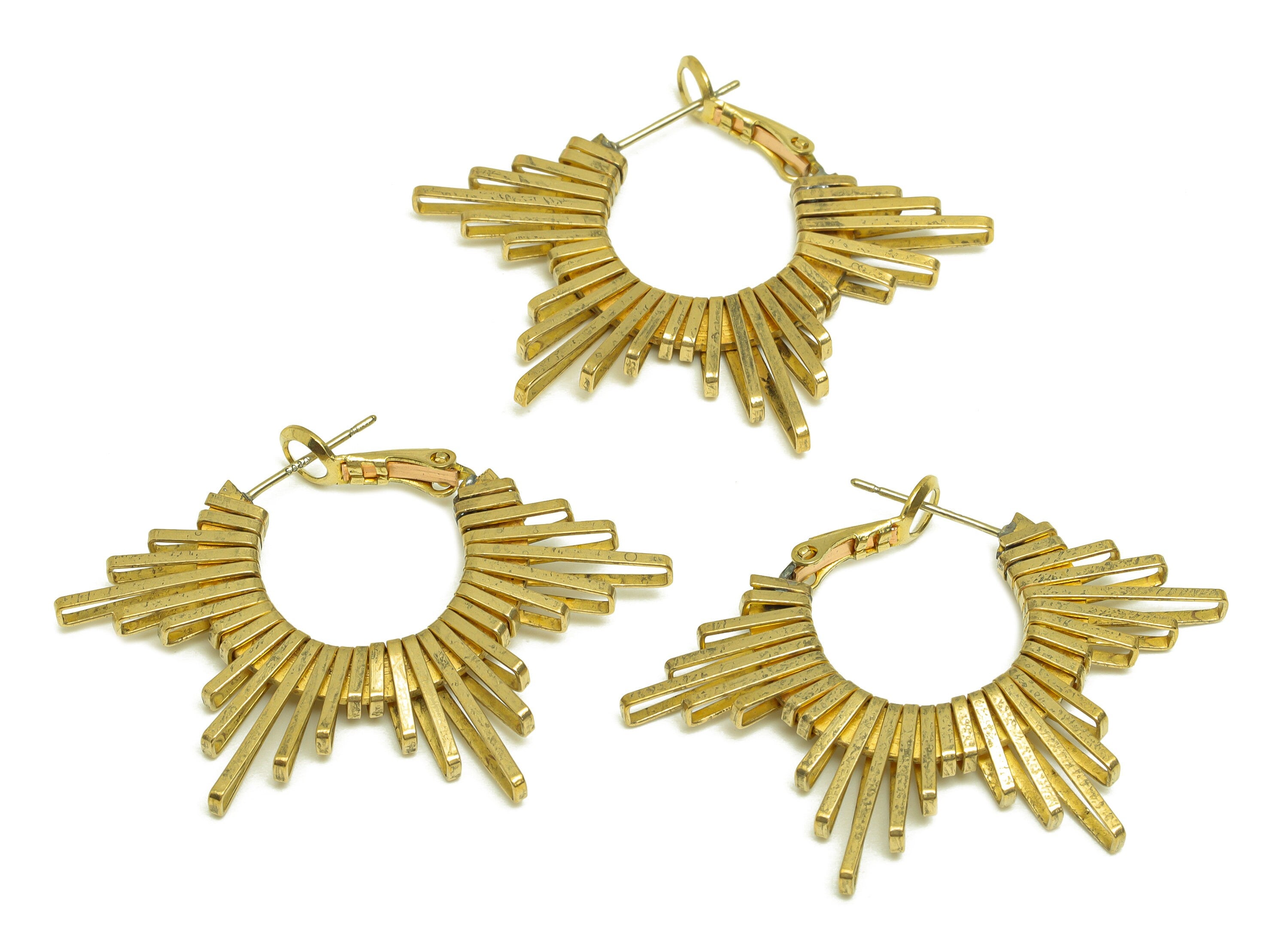 Brass Hoop Earring - Raw Brass Wire Sunshine Clasp Back Earring - Brass Sun Hoop Clasp Earring - Brass Clasp Earring - 44.7x31x2mm - PP10606 - DOMEDBAZAAR