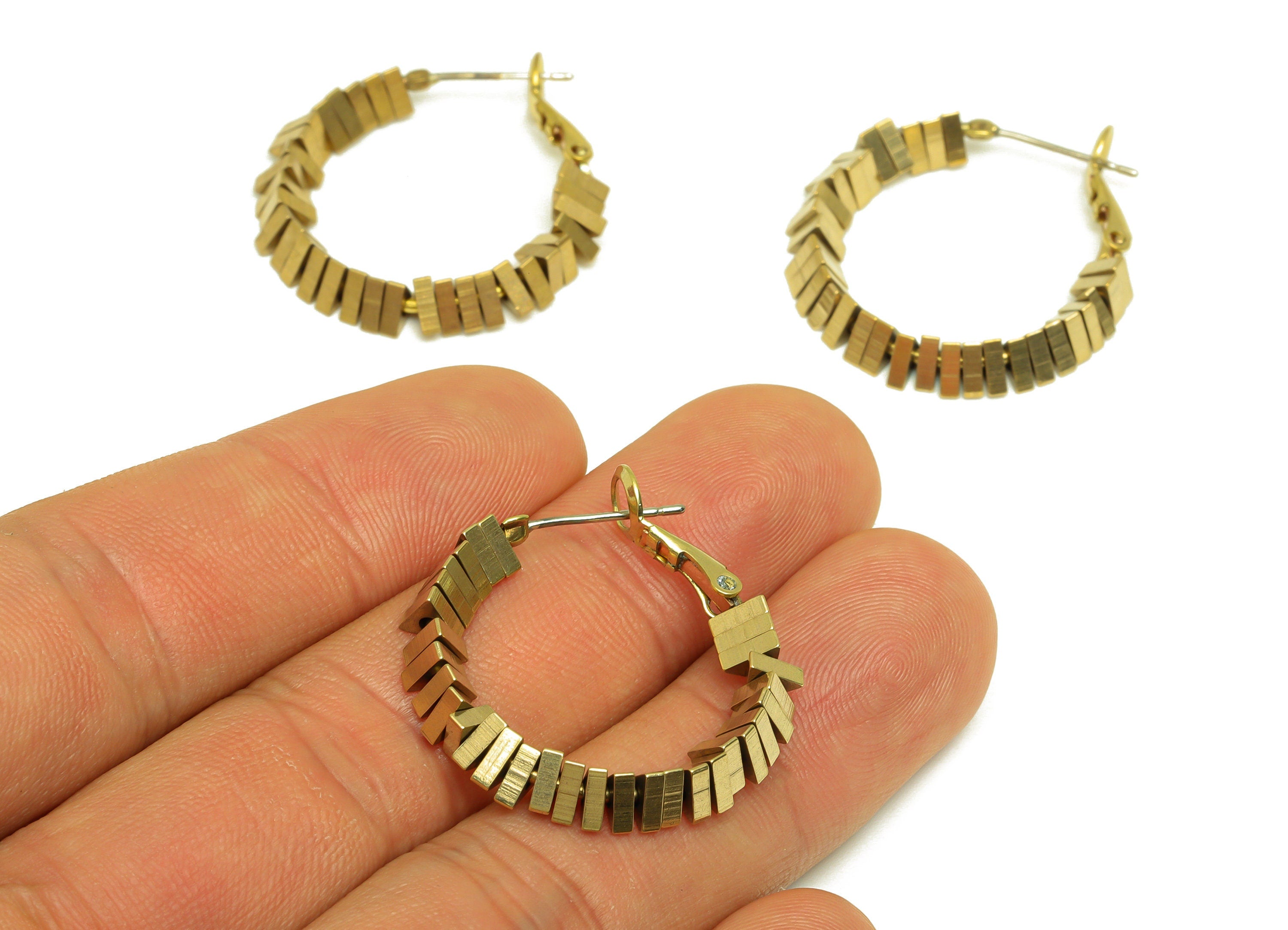 Brass Hoop Earring - Raw Brass Triangle Clasp Back Earring - Triangle Bead Hoop Clasp Earring - Brass Clasp Earring - 28x26x4mm - PP10572 - DOMEDBAZAAR