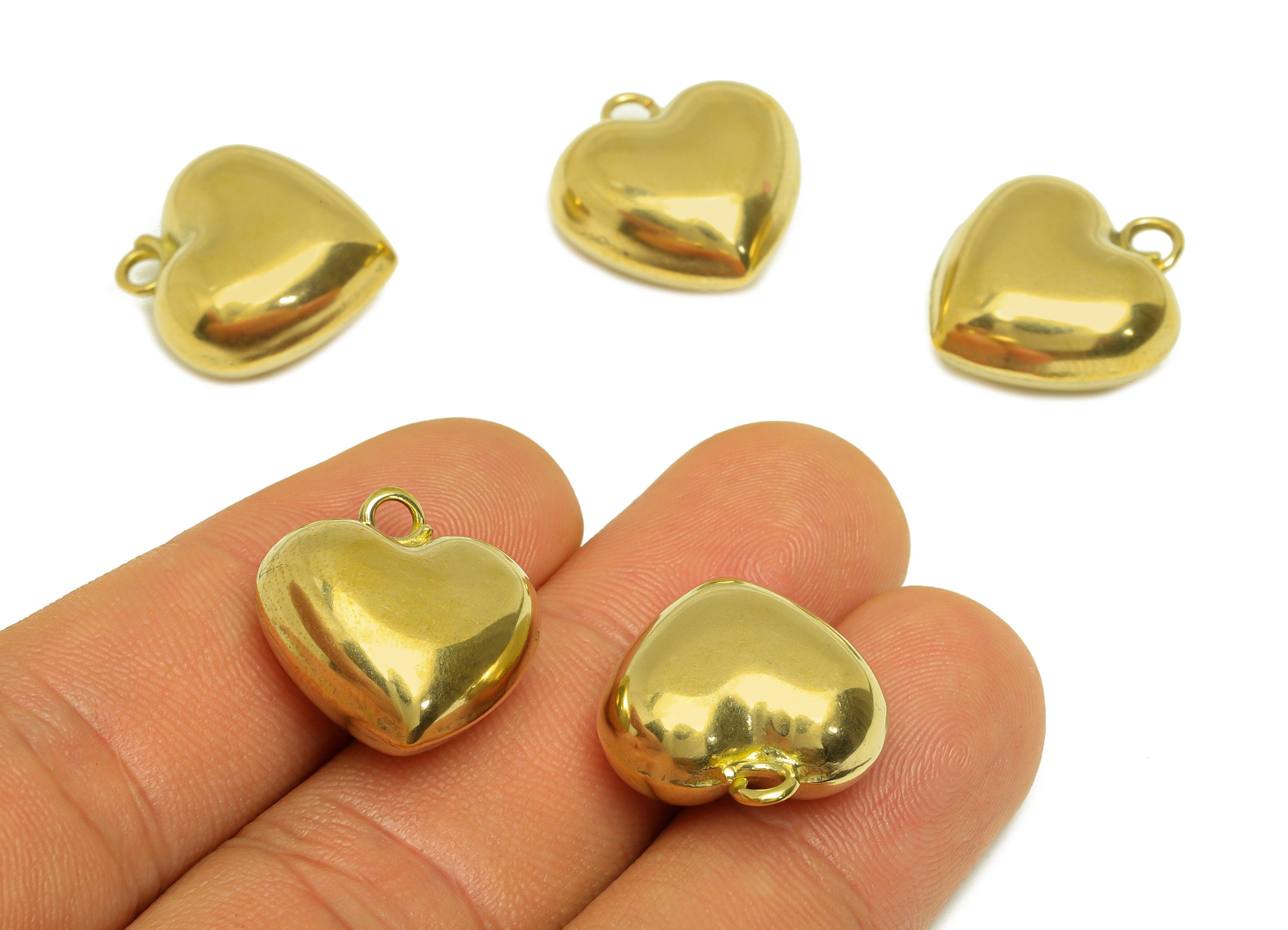 Brass Heart Earring Charm - Raw Brass Heart Earring Charms - Brass Cubic Heart Pendant - Earring Finding - 19.6x18x9mm - PP10552 - DOMEDBAZAAR