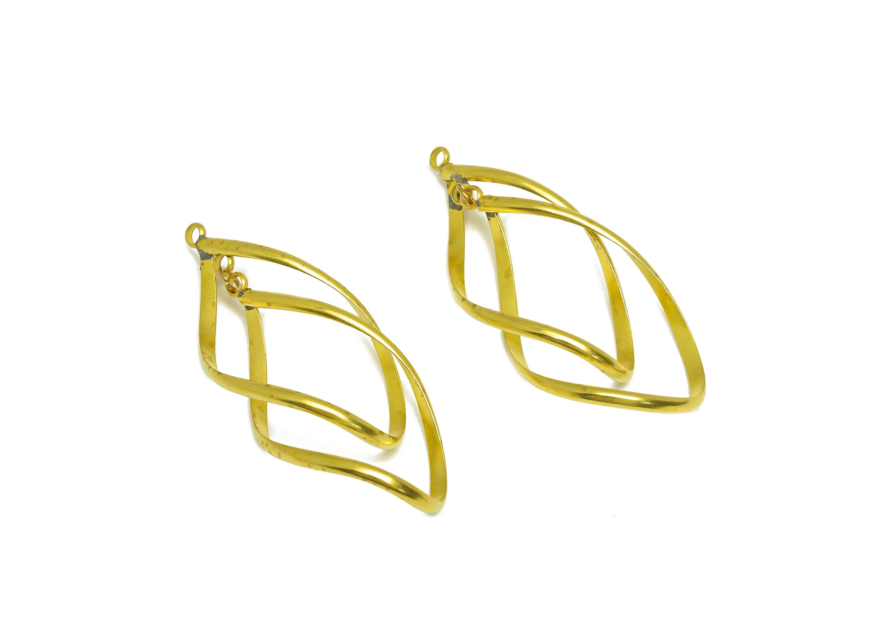 Brass Bent Drop Earring Charm - Raw Brass Dangle Teardrop Earring Charms - Brass Dangle Pendant - Earring Finding - 43x20x0.95mm - PP10577 - DOMEDBAZAAR