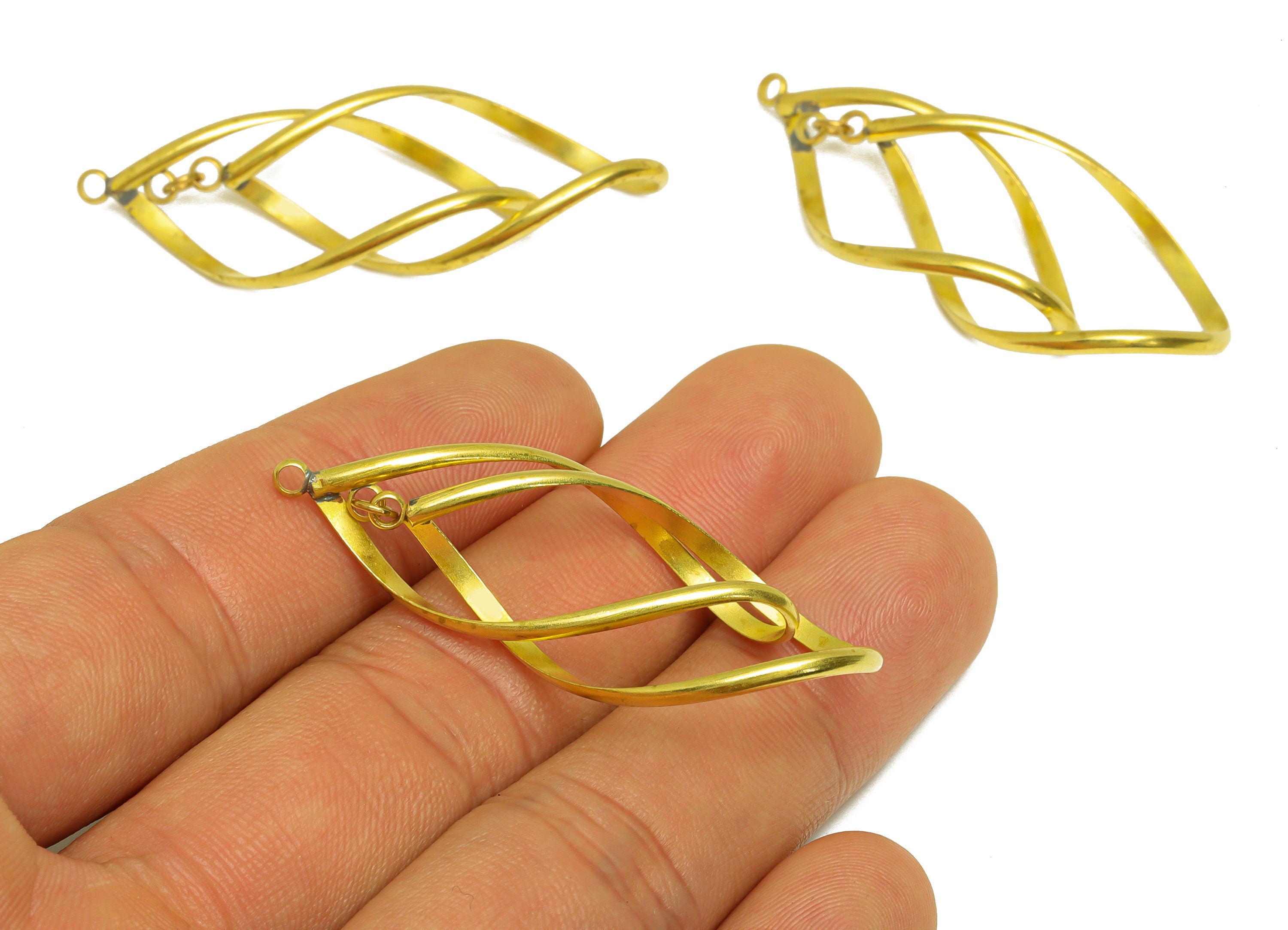 Brass Bent Drop Earring Charm - Raw Brass Dangle Teardrop Earring Charms - Brass Dangle Pendant - Earring Finding - 43x20x0.95mm - PP10577 - DOMEDBAZAAR