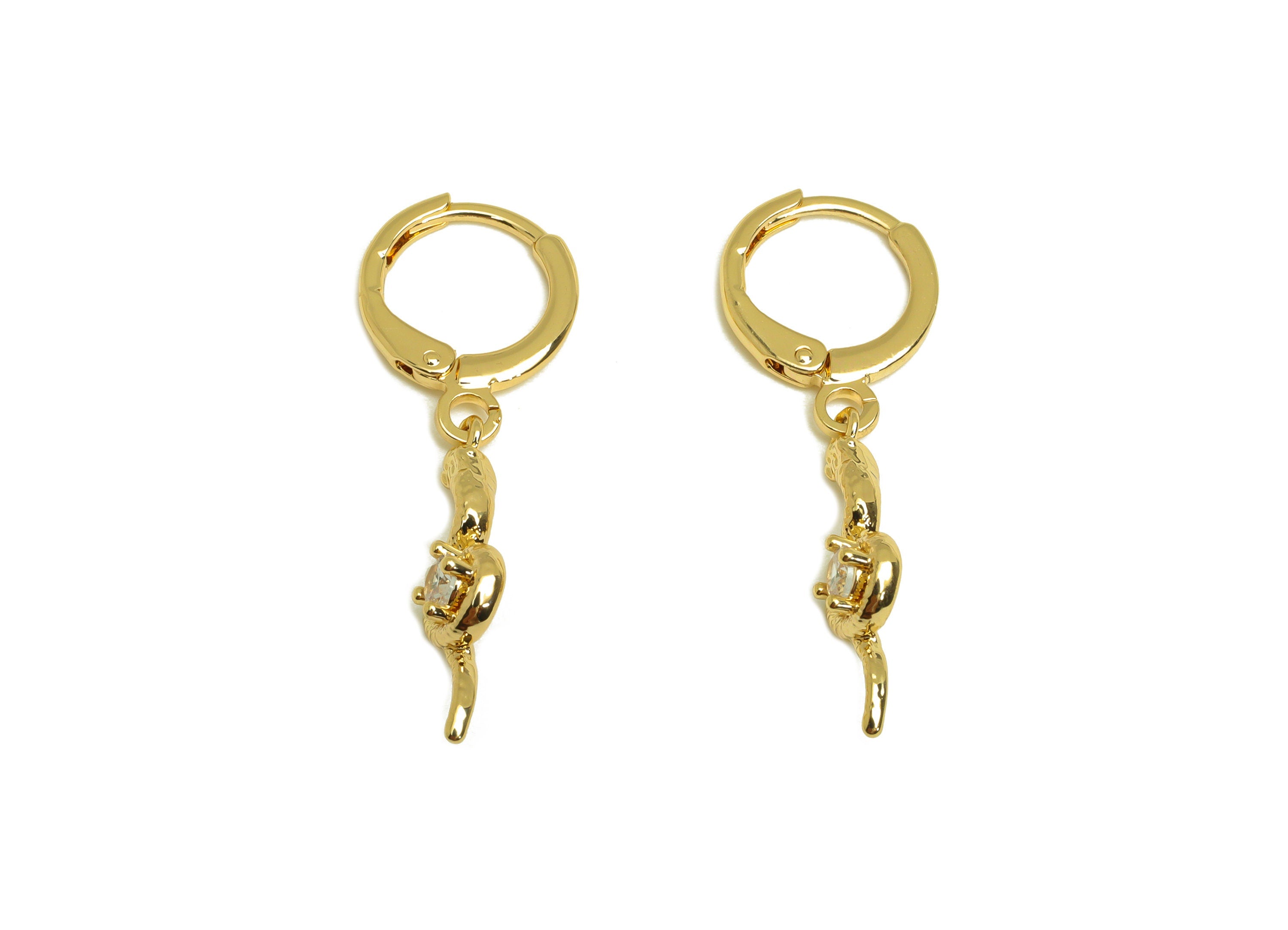 Brass CZ Hoop Earring - Brass Snake Lever Back Earring Hoop - Brass Zircon Hoop Earring - 18K Real Gold Plating - 32.33x11x0.9mm - RGP6847 - DOMEDBAZAAR