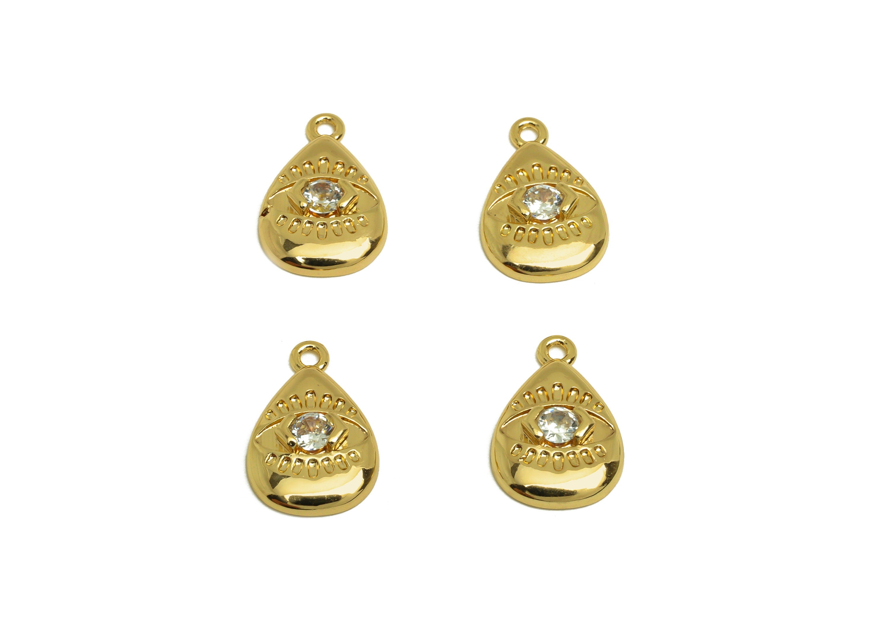 Brass Teardrop Earring Charm - Brass Cubic Zircon Earring Charm - Brass Eye Earring Charm - 18K Real Gold Plating - 14.68x9.75x2mm - RGP6869 - DOMEDBAZAAR