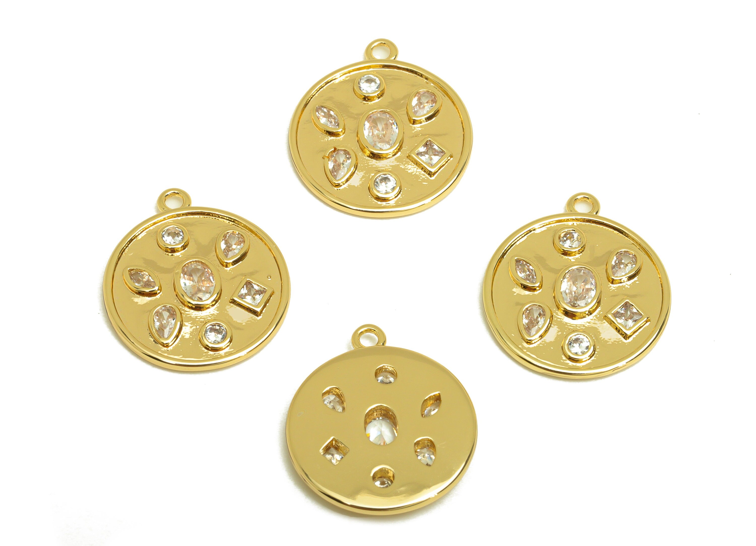 Brass Teardrop Earring Charm - Brass Marquise Zircon Earring Charm - Brass Geometry Charm - 18K Real Gold Plating - 17.93x15x2mm - RGP6897 - DOMEDBAZAAR