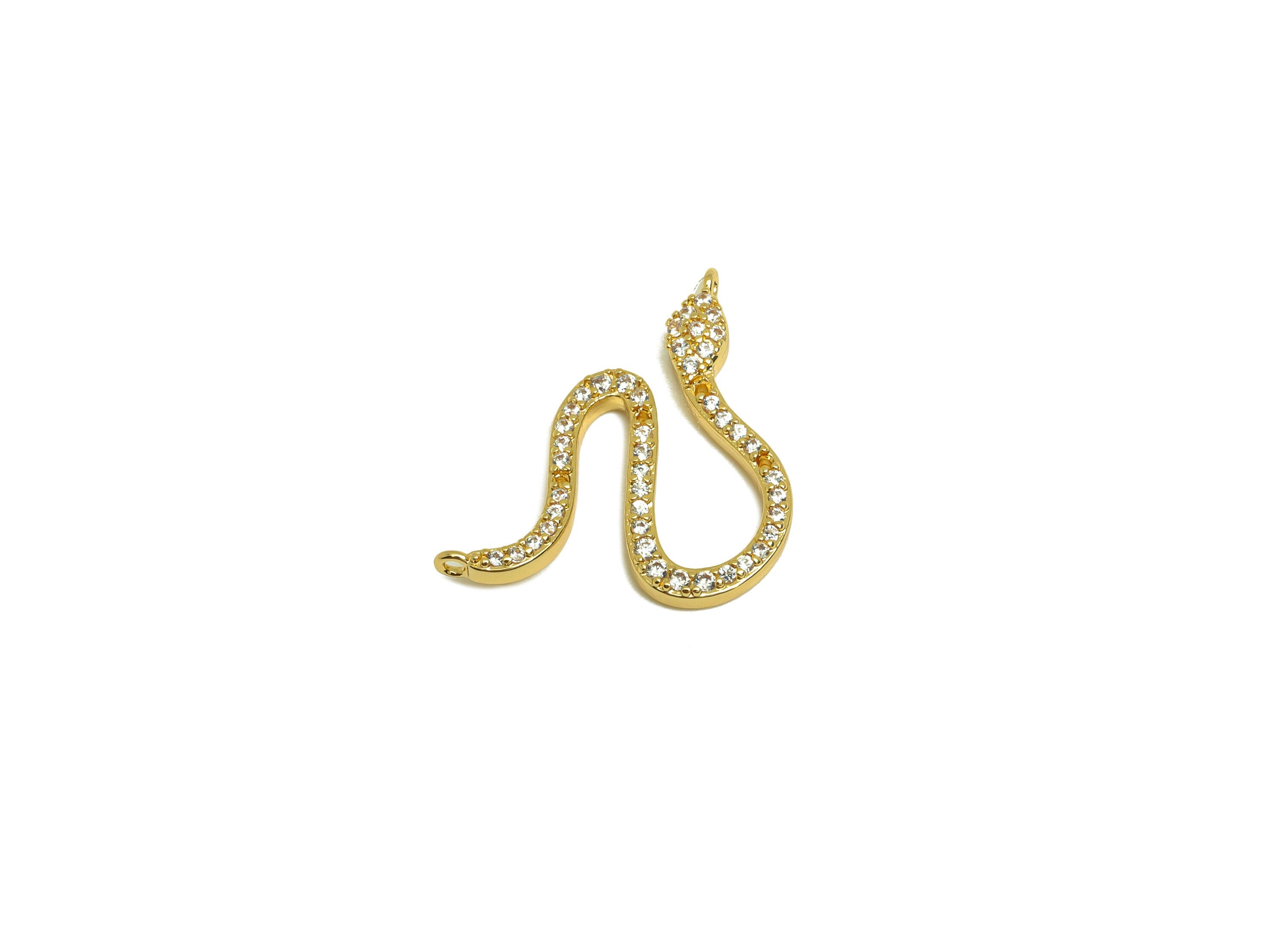 Brass Snake Earring Charm - Brass Cubic Zircon Earring Charm - Brass CZ Snake Charm - 18K Real Gold Plating - 18.56x17.54x1.69mm - RGP6863 - DOMEDBAZAAR