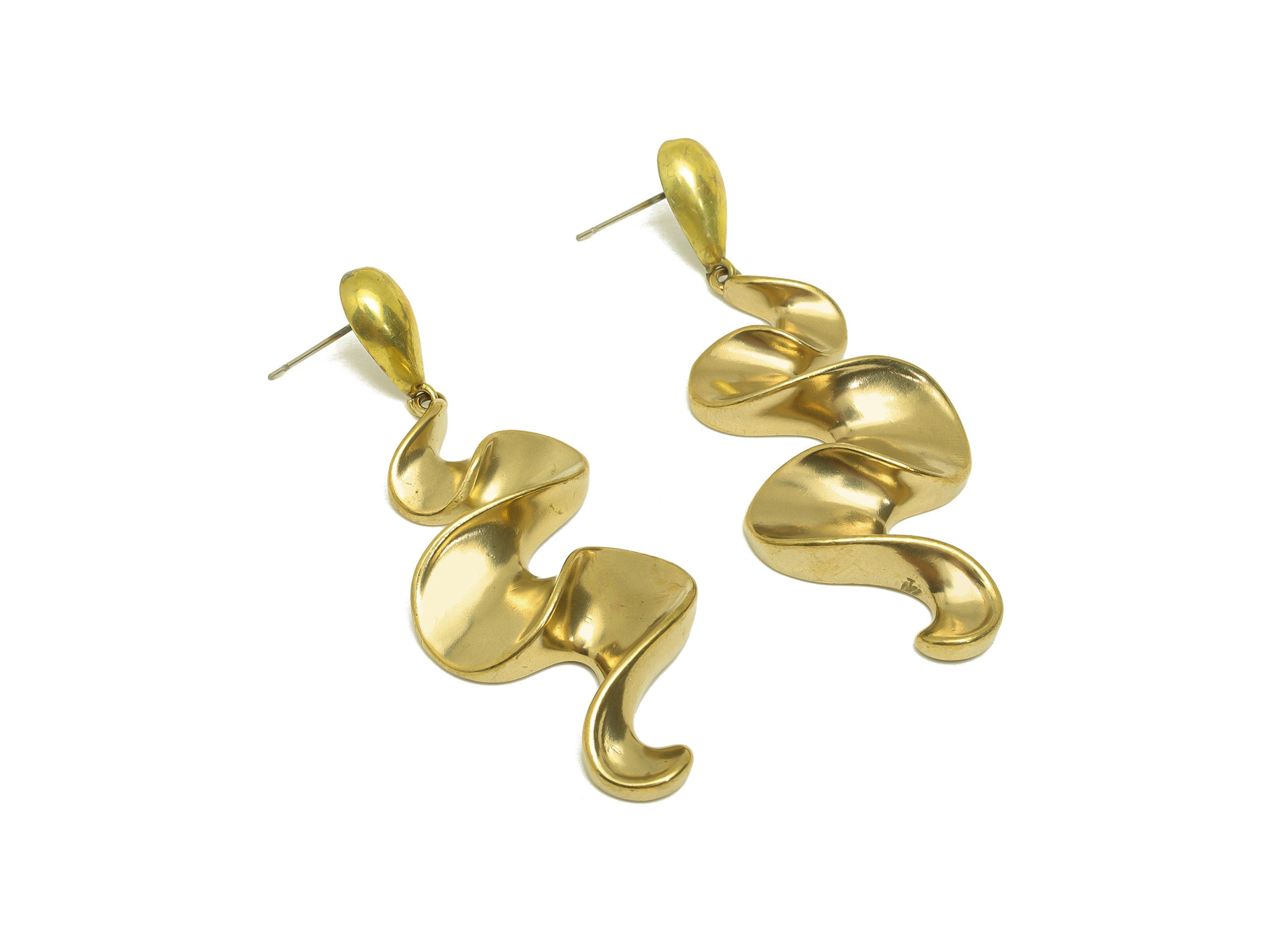 Brass Drop Earring Stud - Raw Brass Dangle Teardrop Earring Post - Brass Dangle Bent Earring Stud - Thick Dangle Post - 68x24x7mm - PP10634 - DOMEDBAZAAR