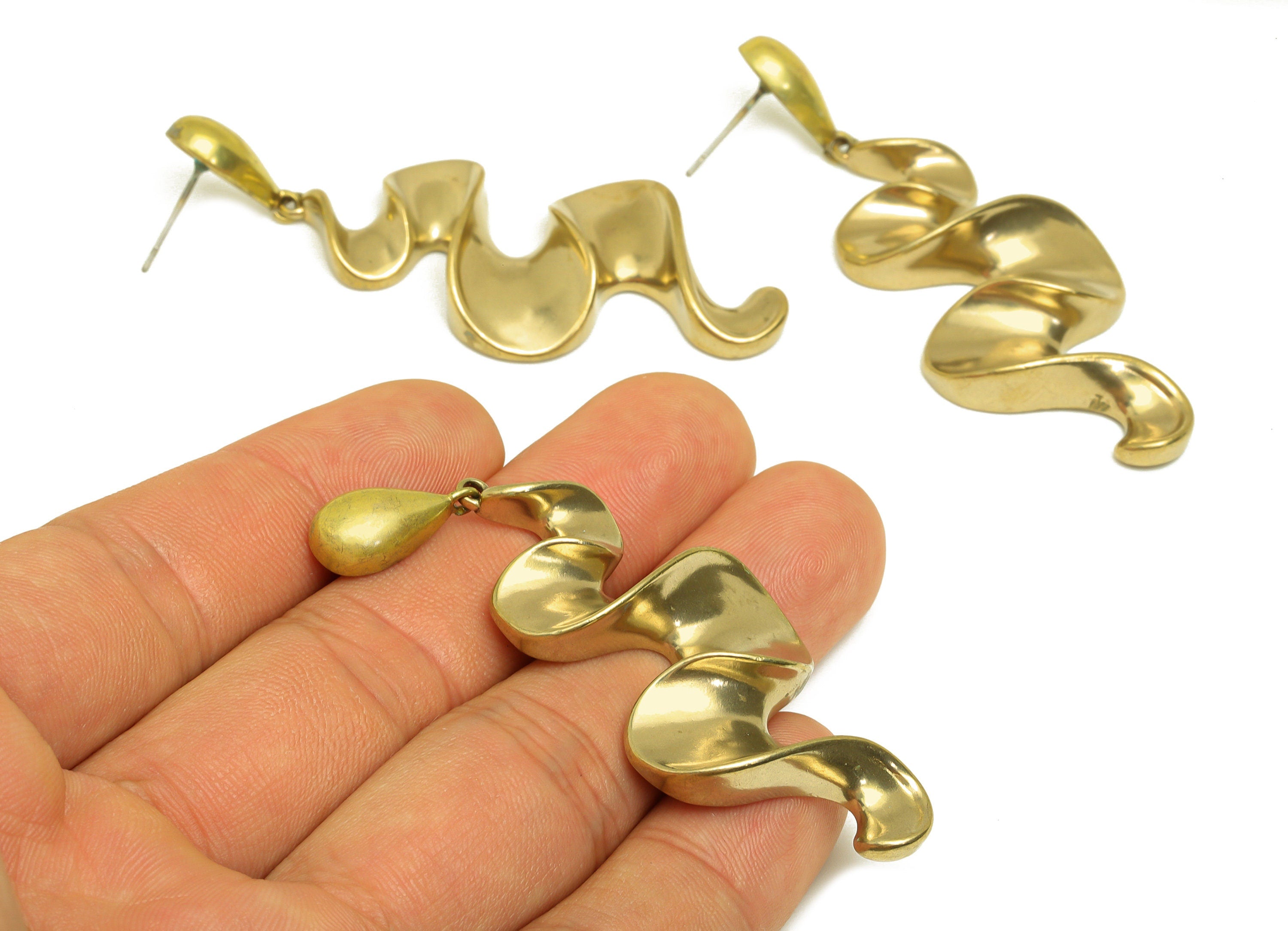 Brass Drop Earring Stud - Raw Brass Dangle Teardrop Earring Post - Brass Dangle Bent Earring Stud - Thick Dangle Post - 68x24x7mm - PP10634 - DOMEDBAZAAR