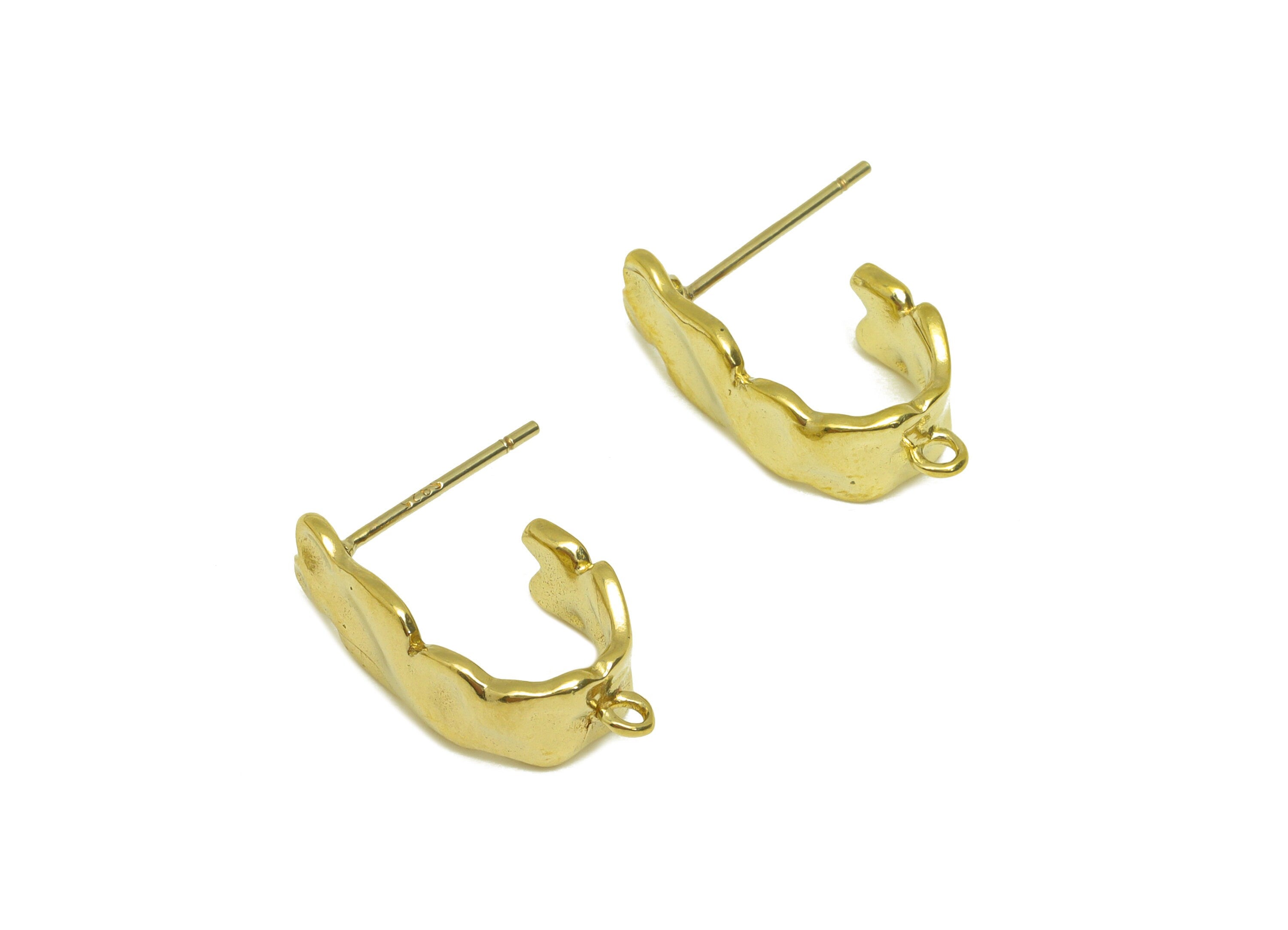 Brass Hoop Earring Stud - Raw Brass Textured Earring Post With Loop - Brass Bent Stick Earring Stud - Brass Hoop Post - 18.4x9x6mm - PP10649 - DOMEDBAZAAR