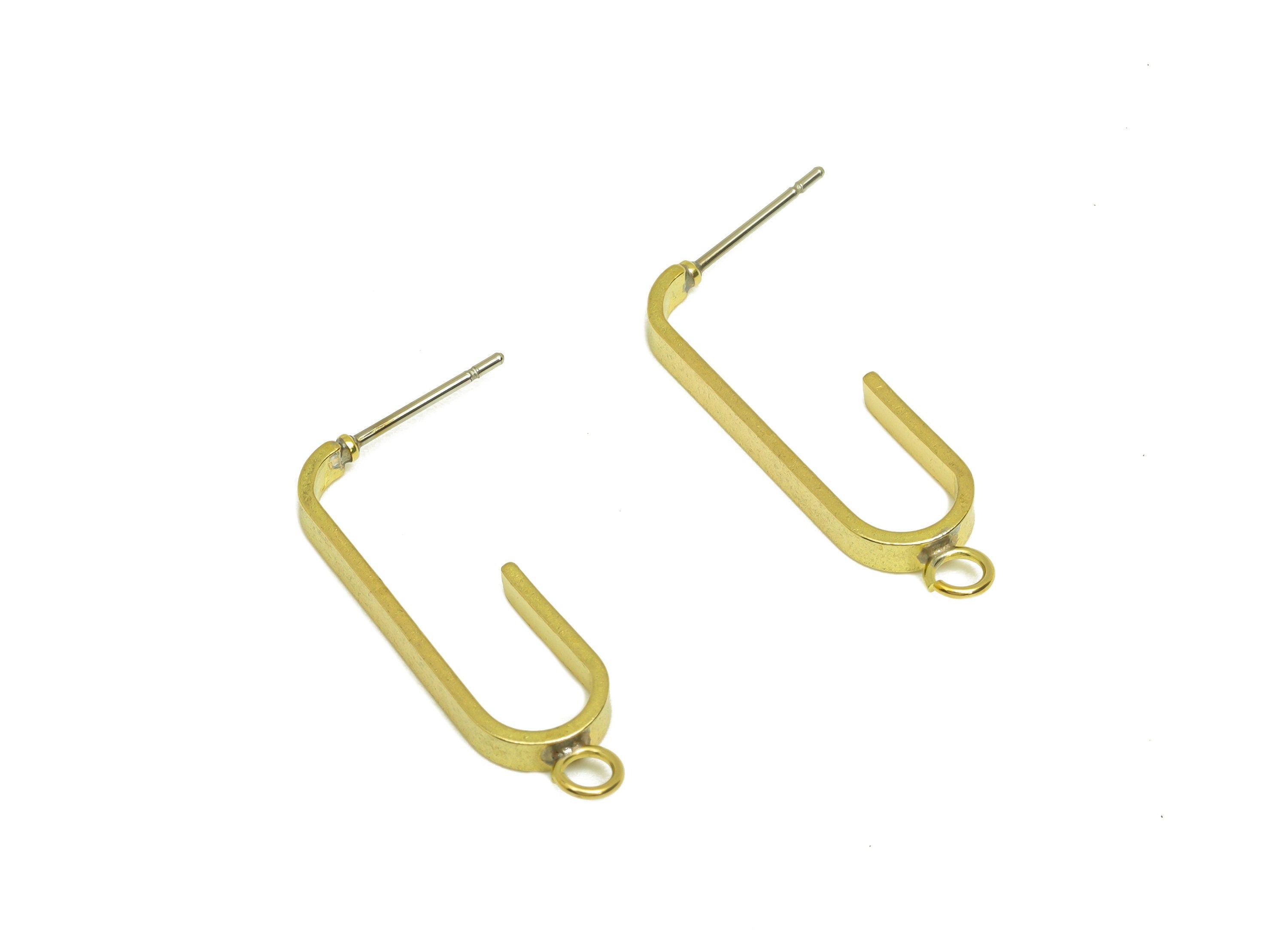 Brass Hoop Earring Stud - Raw Brass Oval Rectangle Hoop Earring Post With Loop - Brass Geometry Hoop Earring Stud - 28.1x8x2.5mm - PP10674 - DOMEDBAZAAR