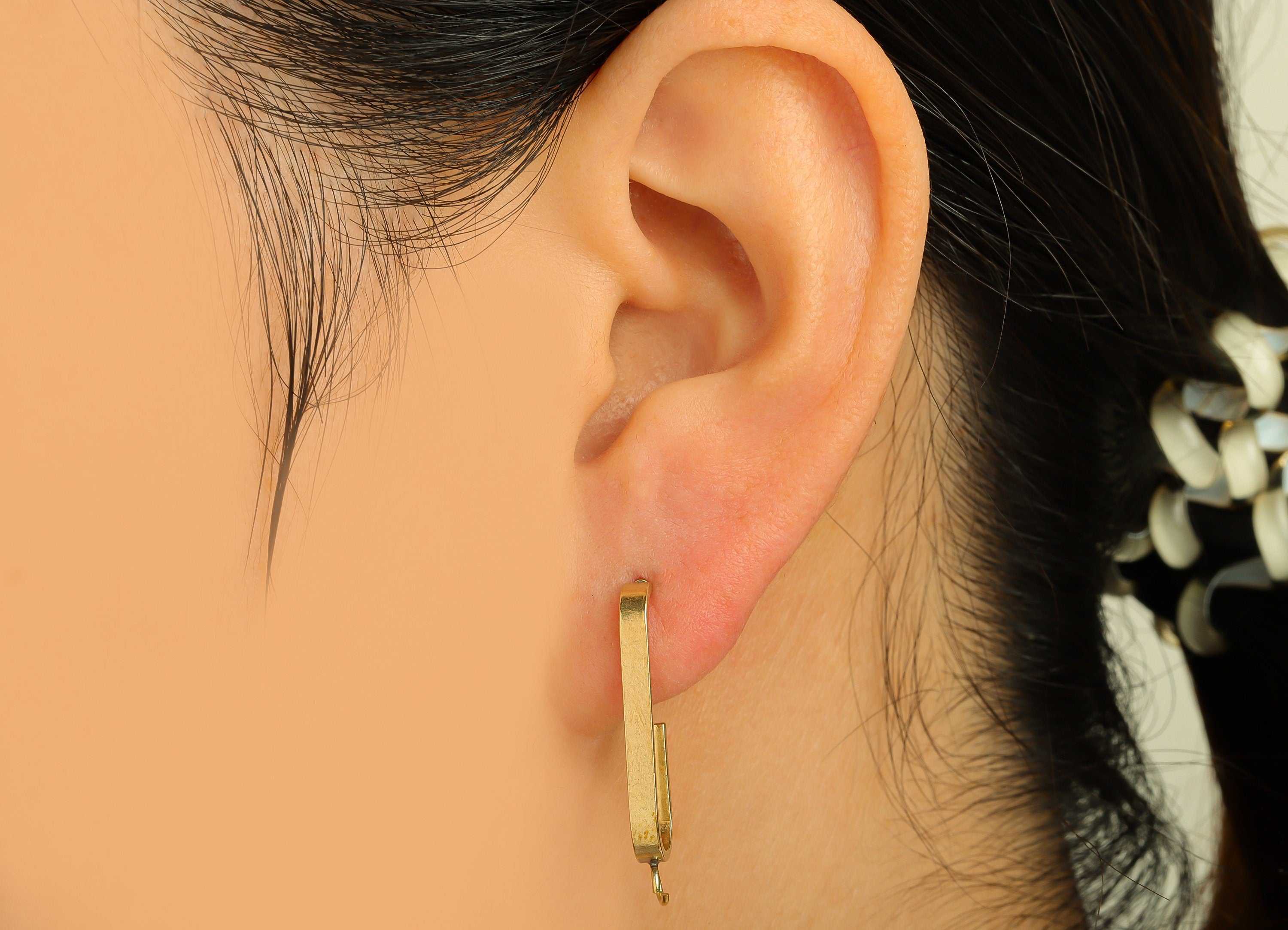 Brass Hoop Earring Stud - Raw Brass Oval Rectangle Hoop Earring Post With Loop - Brass Geometry Hoop Earring Stud - 28.1x8x2.5mm - PP10674 - DOMEDBAZAAR