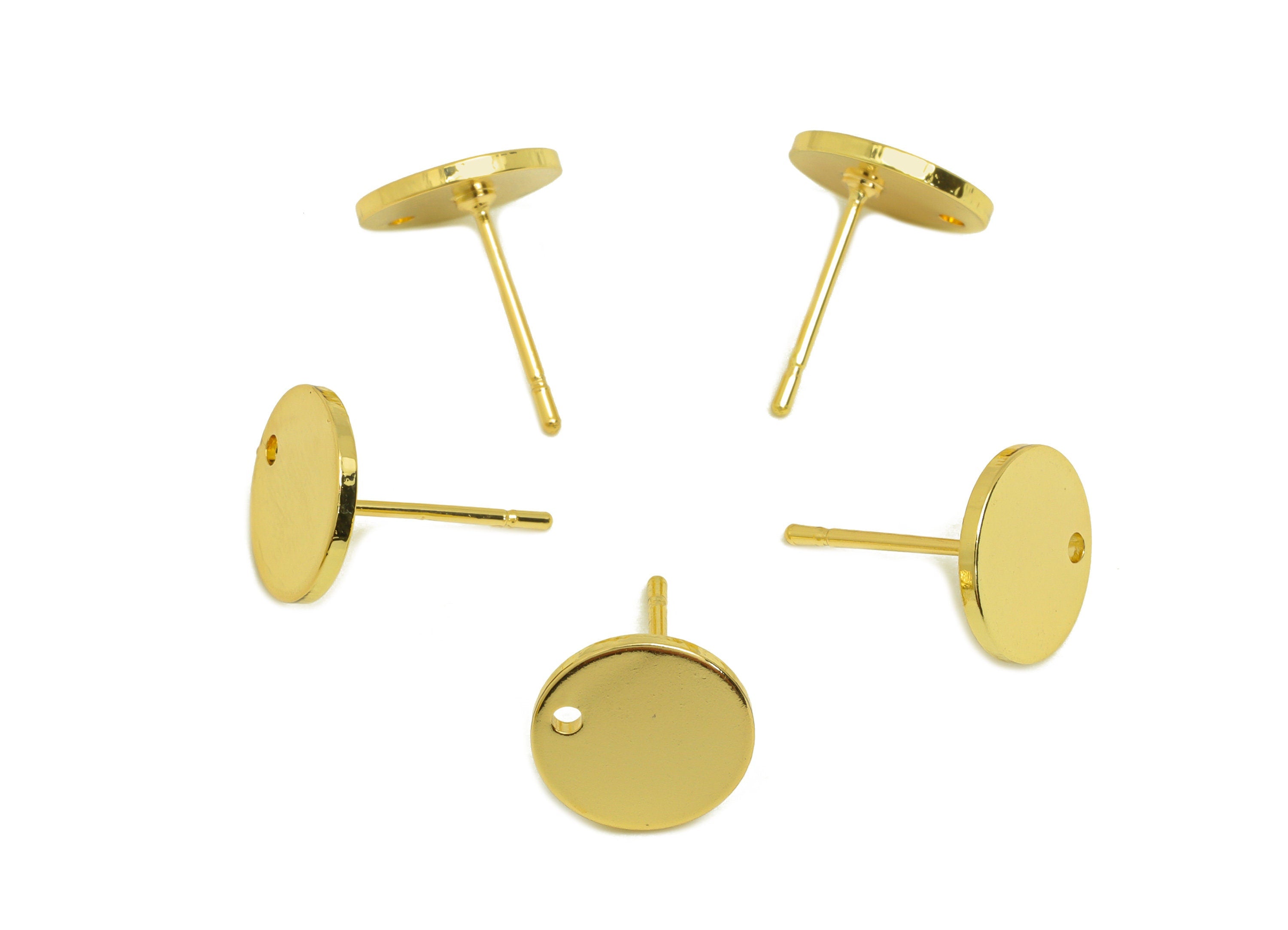 Brass Round Earring Stud - Raw Brass Circle Earring Post - Brass Gold Earring Stud With Hole - KC Gold Tone Plating - 10x10x1mm - PP10650 - DOMEDBAZAAR