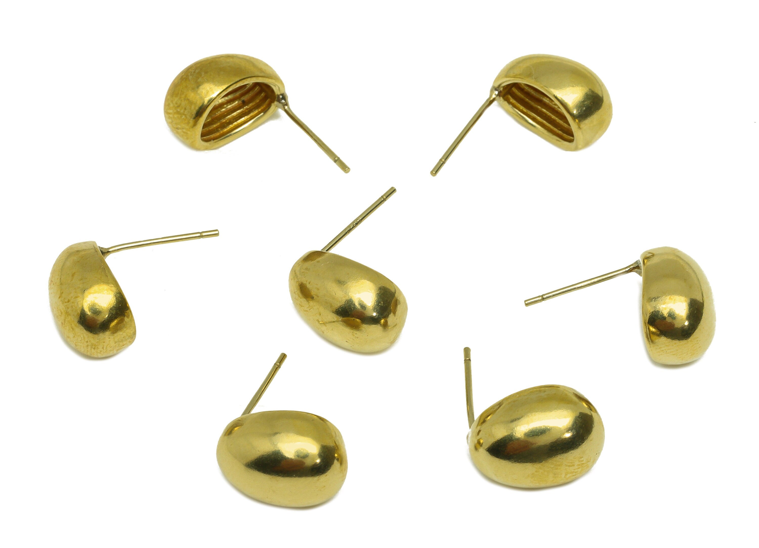 Brass Oval Earring Stud - Raw Brass Cubic Oval Earring Post - Brass Geometry Earring Stud - Brass Oval Post - 12.9x9.7x6.5mm - PP10648 - DOMEDBAZAAR