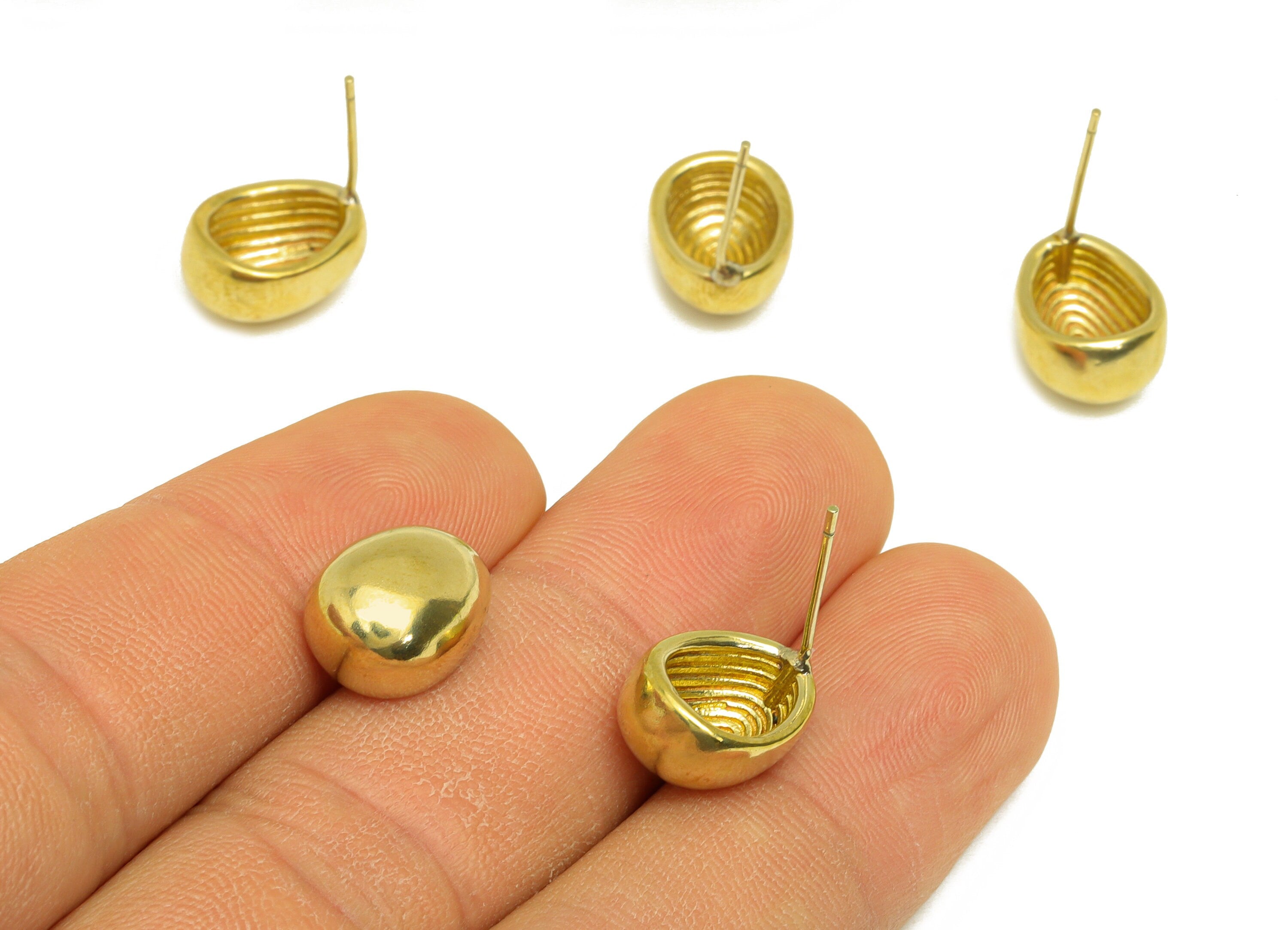 Brass Oval Earring Stud - Raw Brass Cubic Oval Earring Post - Brass Geometry Earring Stud - Brass Oval Post - 12.9x9.7x6.5mm - PP10648 - DOMEDBAZAAR
