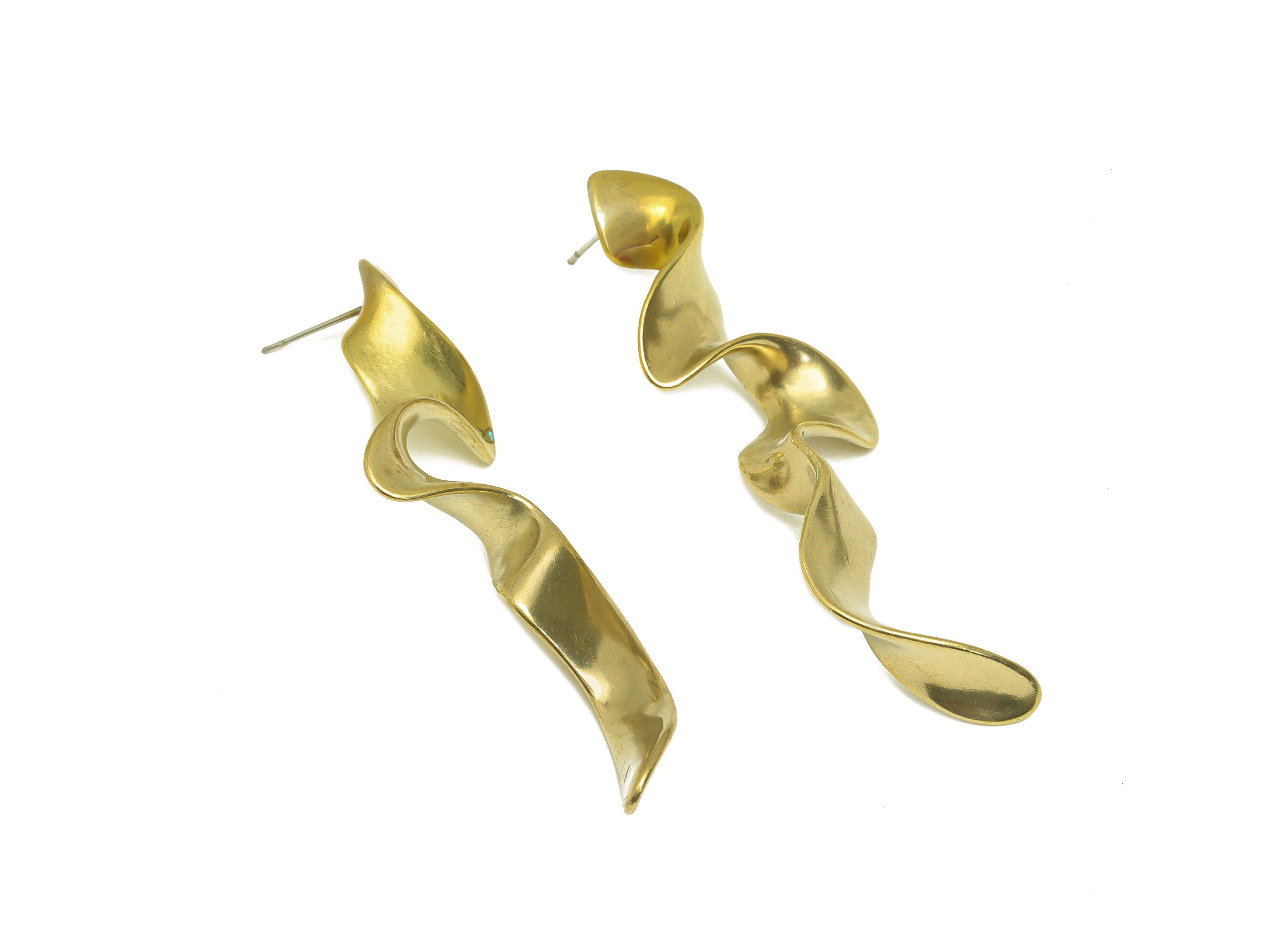 Brass Wavy Stick Earring Stud - Raw Brass Bent Bar Earring Post - Brass Long Bar Earring Stud - Brass Thick Post - 68.5x24x6.7mm - PP10635 - DOMEDBAZAAR