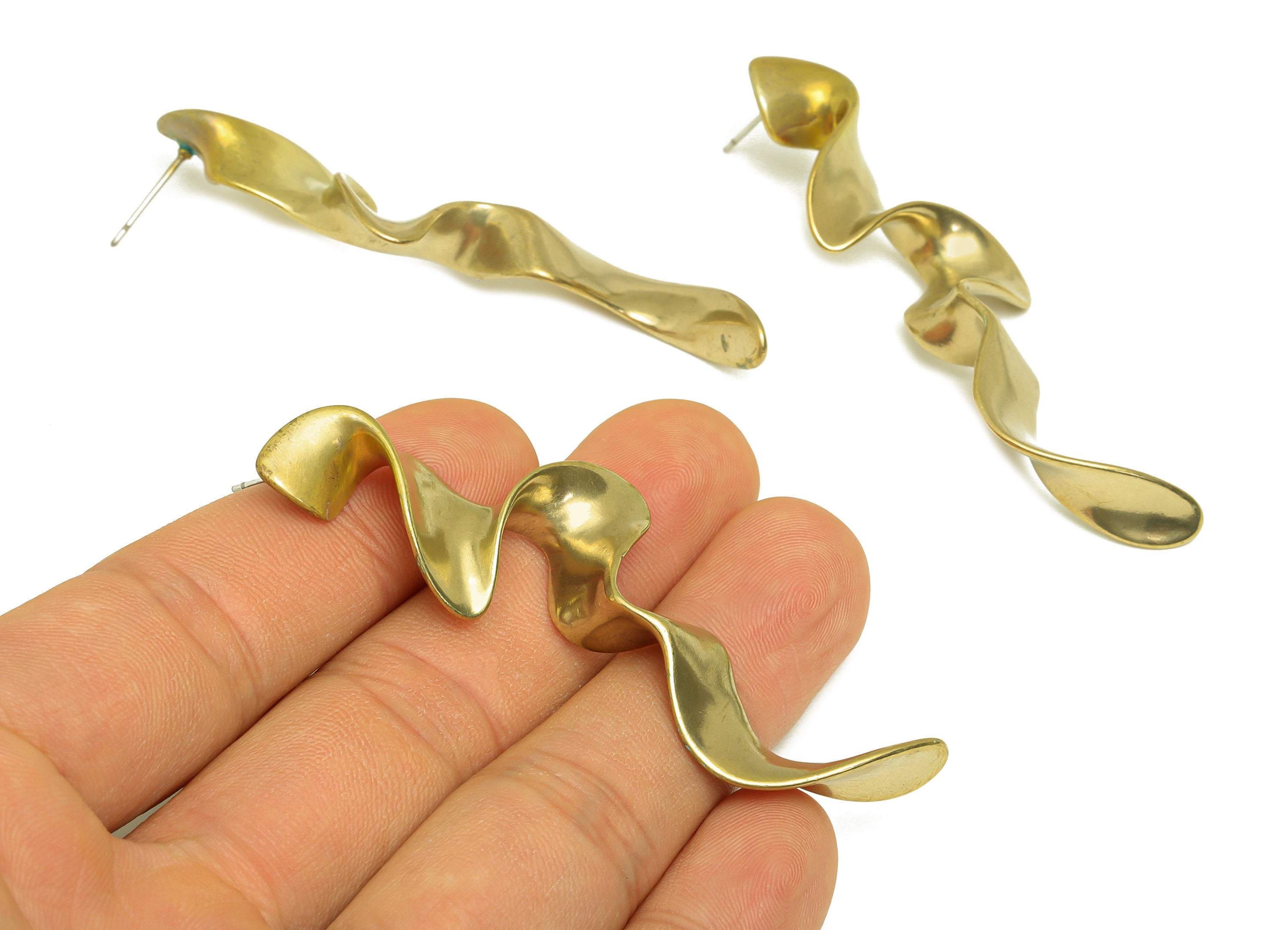 Brass Wavy Stick Earring Stud - Raw Brass Bent Bar Earring Post - Brass Long Bar Earring Stud - Brass Thick Post - 68.5x24x6.7mm - PP10635 - DOMEDBAZAAR