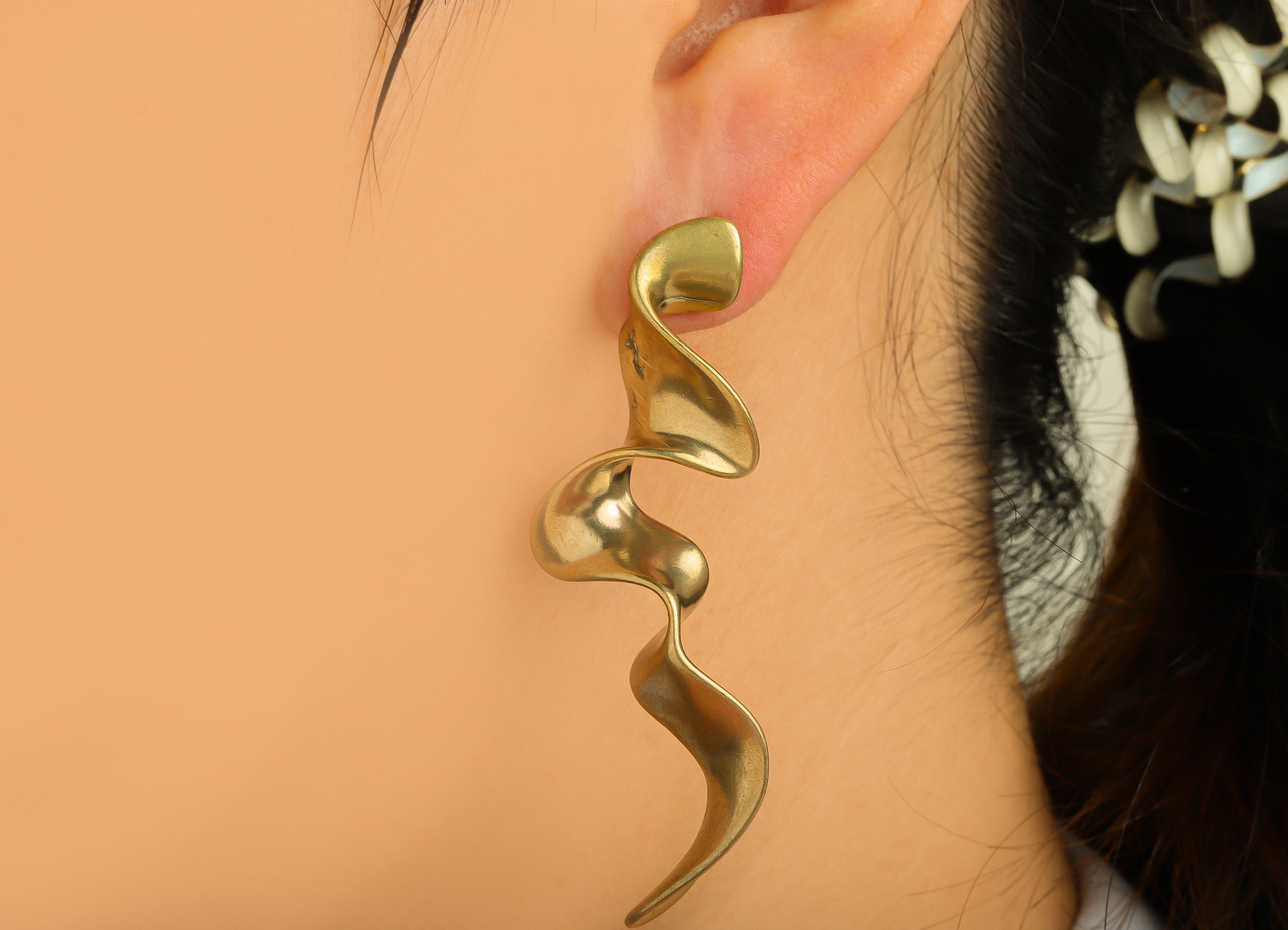 Brass Wavy Stick Earring Stud - Raw Brass Bent Bar Earring Post - Brass Long Bar Earring Stud - Brass Thick Post - 68.5x24x6.7mm - PP10635 - DOMEDBAZAAR