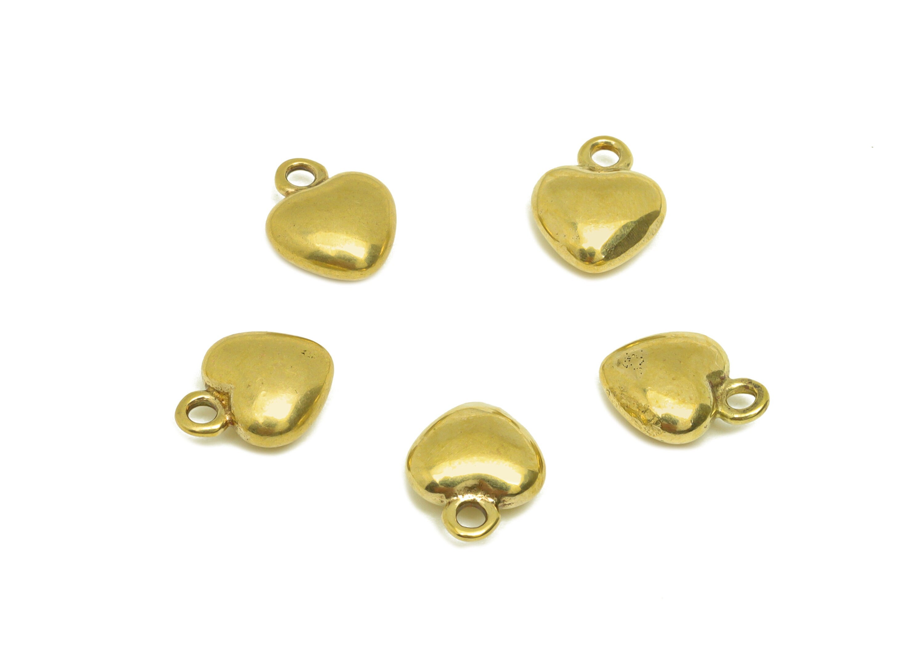 Brass Heart Earring Charm - Raw Brass Cubic Mini Heart Earring Charms - Brass Solid Heart Earring Charm - 9.9x7.9x3.77mm - PP10653 - DOMEDBAZAAR