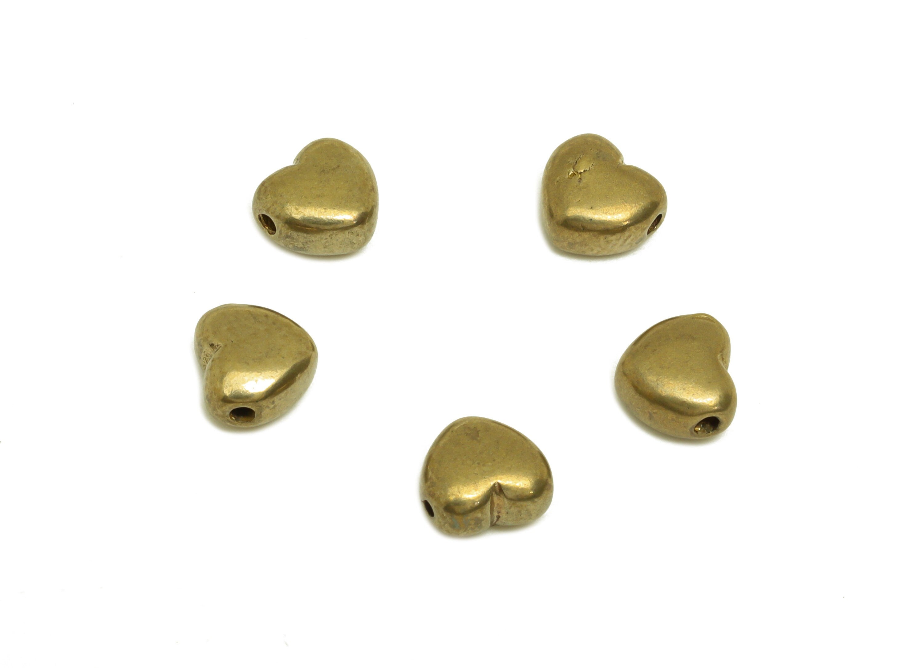 Brass Heart Earring Charm - Raw Brass Cubic Mini Heart Beaded - Brass Solid Heart Space Beaded - Jewelry Making - 6x5.68x3.47mm - PP10653 - DOMEDBAZAAR