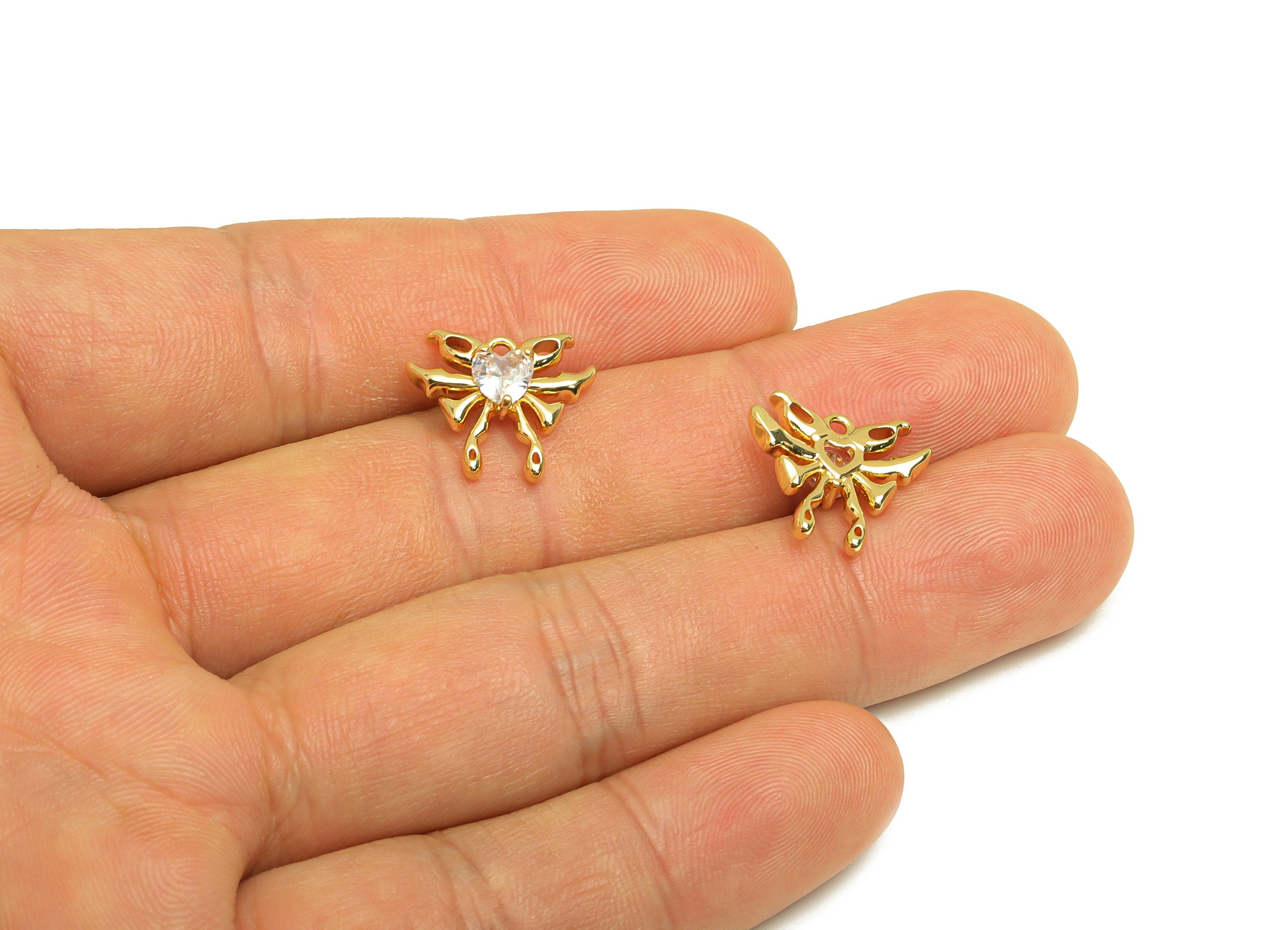 Brass Butterfly Earring Charm - Brass Cubic Zircon Earring Charm - Brass Inset Earring Charm - 18K Real Gold Plating - 13x15x3mm - RGP6877 - DOMEDBAZAAR