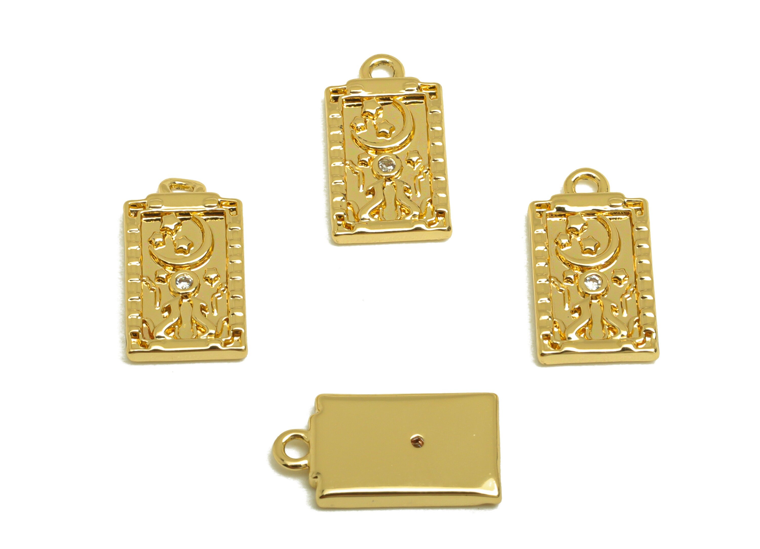 Brass Crescent Earring Charm - Brass Cubic Zircon Earring Charm - Brass Space Child Earring Charm - 18K Real Gold Plating - 13x7x1mm-RGP6879 - DOMEDBAZAAR