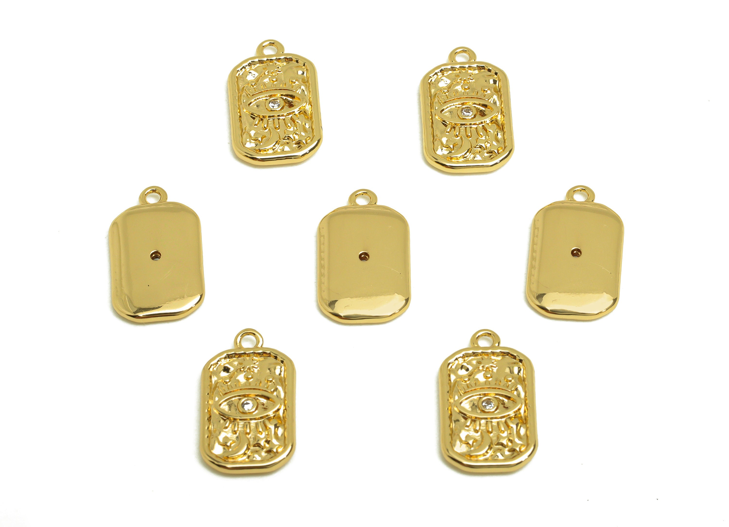 Brass Crescent Earring Charm - Brass Cubic Zircon Earring Charm - Space Star Eye Earring Charm - 18K Real Gold Plating - 15x9x1mm - RGP6855 - DOMEDBAZAAR