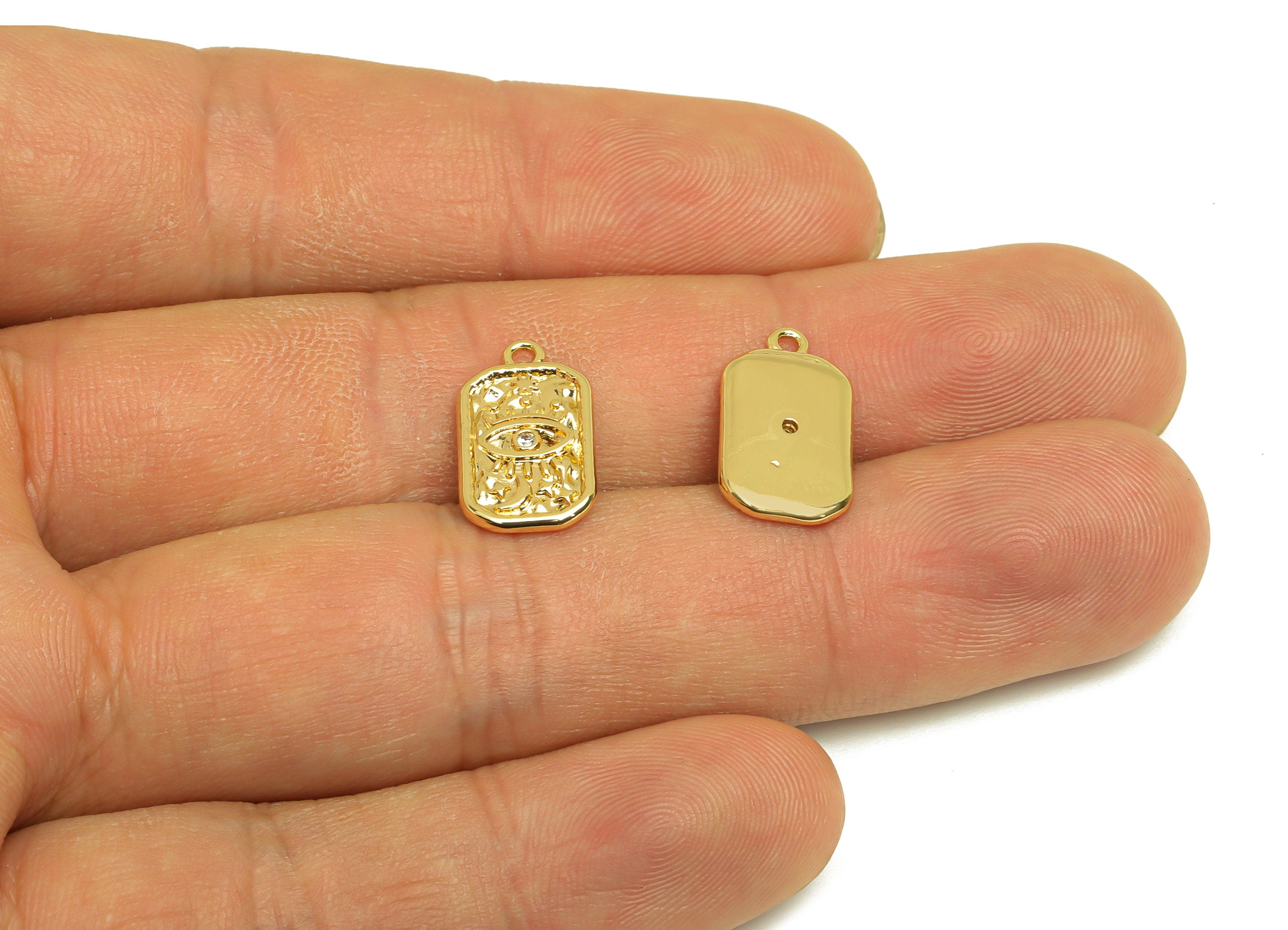 Brass Crescent Earring Charm - Brass Cubic Zircon Earring Charm - Space Star Eye Earring Charm - 18K Real Gold Plating - 15x9x1mm - RGP6855 - DOMEDBAZAAR