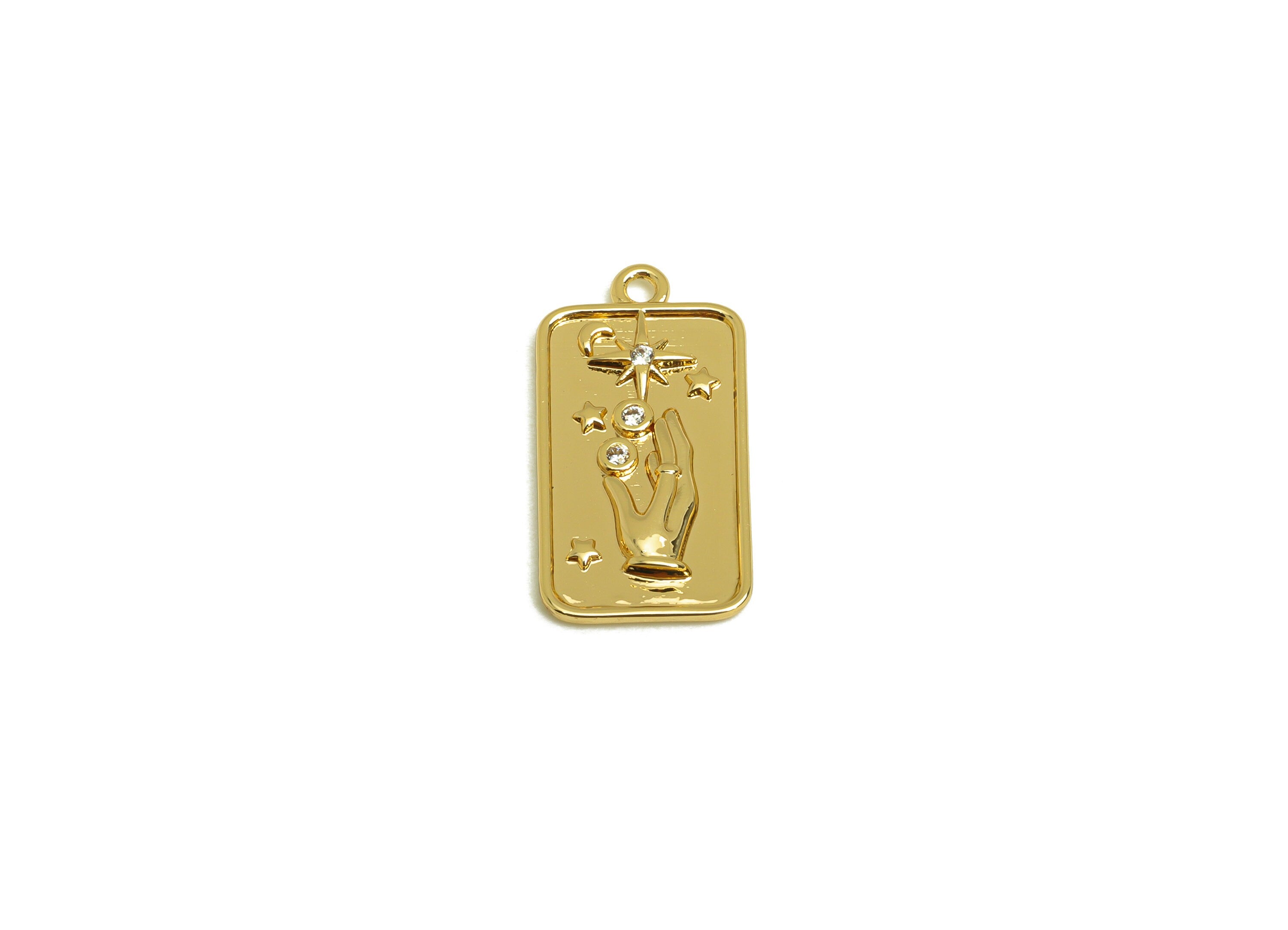 Brass Hand Earring Charm - Brass Cubic Zircon Earring Charm - Crescent Star Earring Charm - 18K Real Gold Plating - 19x10x1.74mm - RGP6899 - DOMEDBAZAAR
