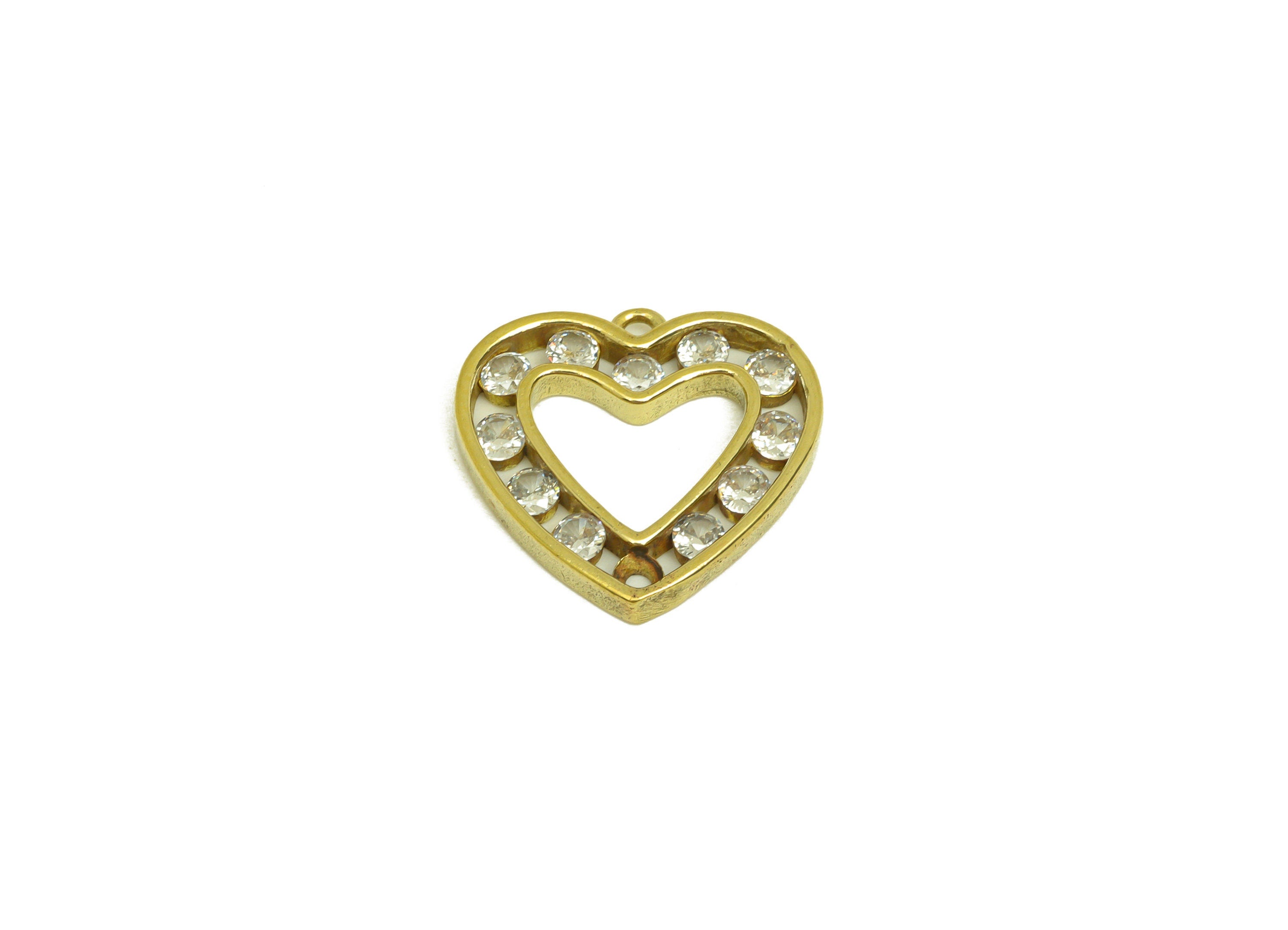 Brass CZ Heart Earring Charm - Raw Brass Cubic Zircon Heart Earring Charms - Brass Heart Pendant - For Pendant - 17.67x17x2mm - PP10658 - DOMEDBAZAAR