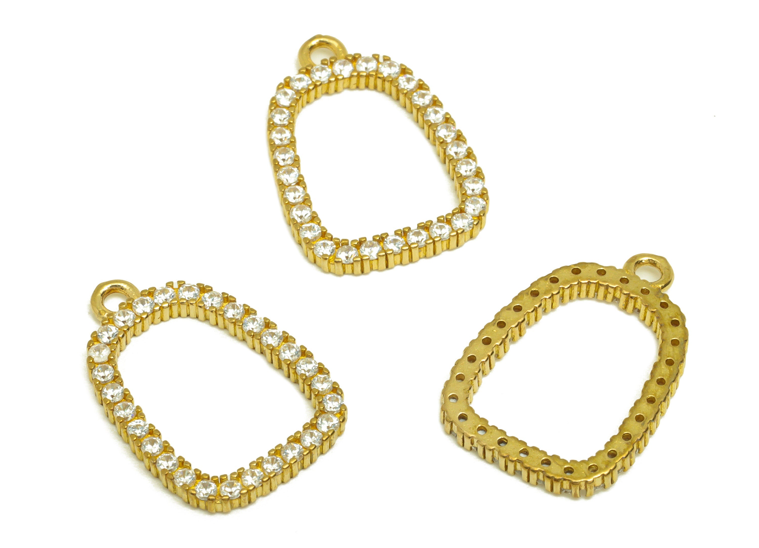 Brass CZ Domed Earring Charm - Raw Brass Cubic Zircon Domed Earring Charms - Brass Geometry Pendant - For Pendant - 19.46x13x1mm - PP10665 - DOMEDBAZAAR