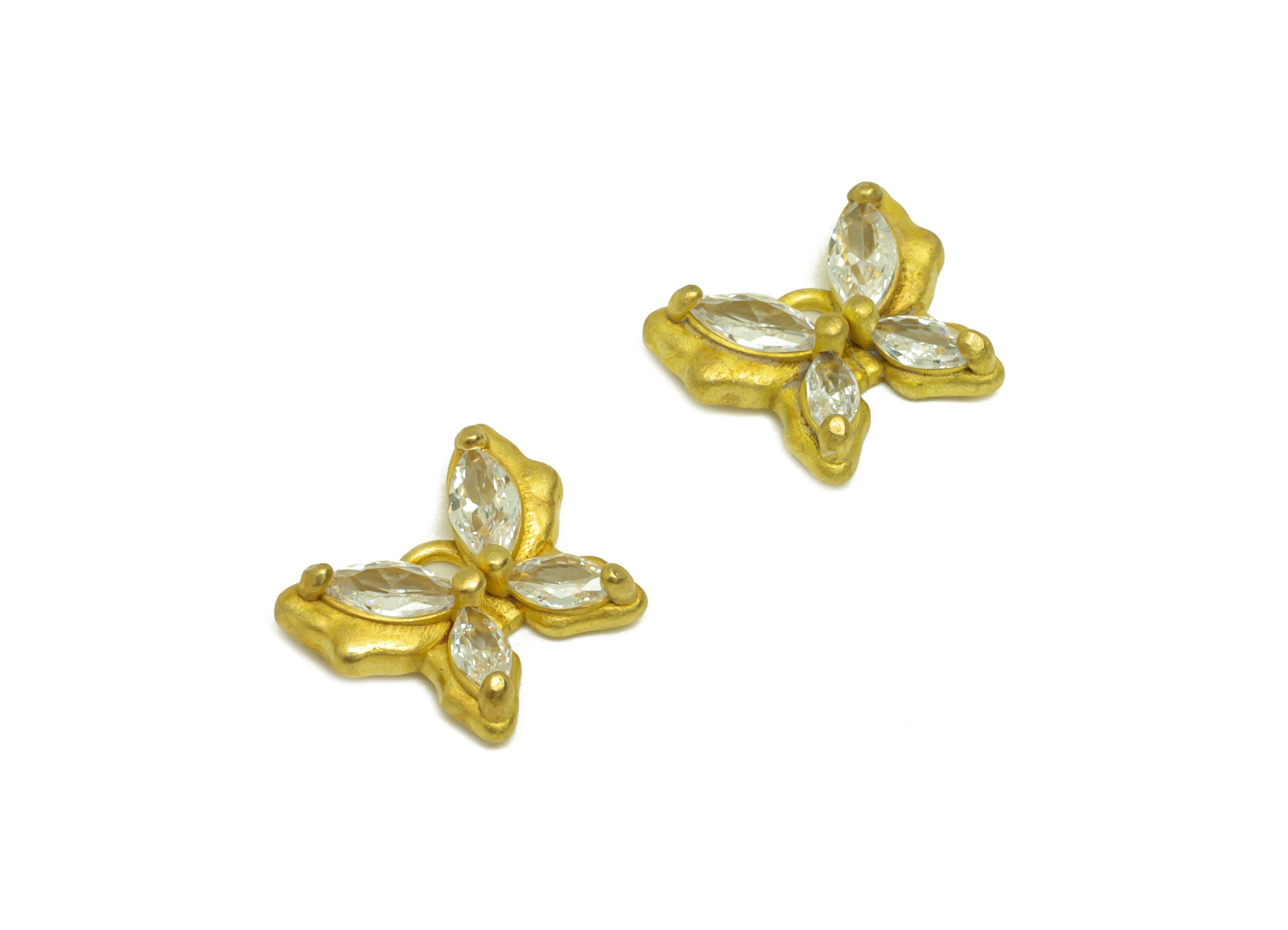 Brass CZ Marquise Earring Charm - Raw Brass Cubic Zircon Earring Charms - Brass Butterfly Bow Earring Charm - 11x9.3x3.18mm - PP10664 - DOMEDBAZAAR