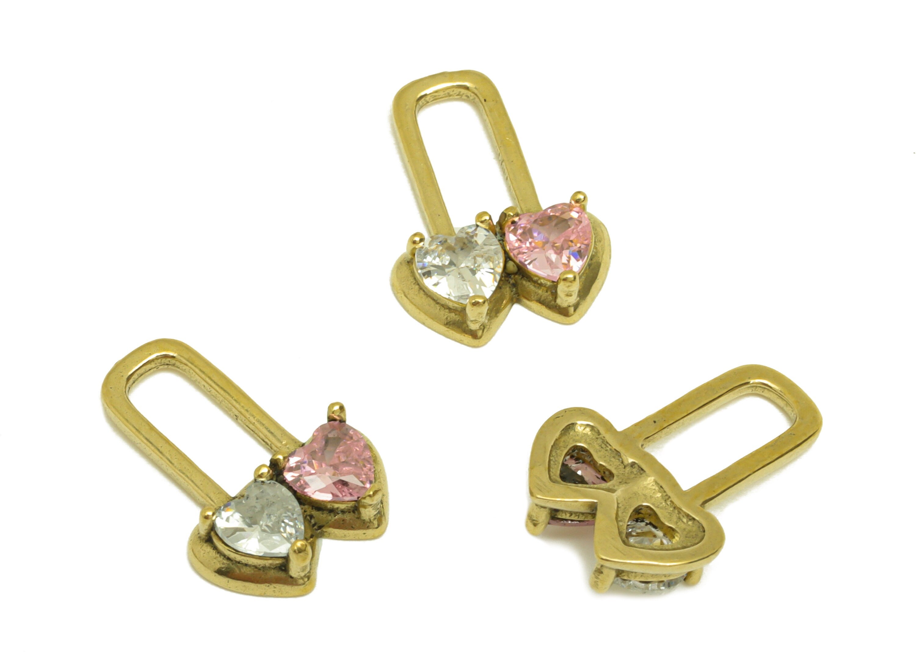 Brass CZ Heart Earring Charm - Raw Brass Pink Heart Cubic Zircon Earring Charms - Brass Mushroom Earring Charm - 14.28x10.3x3.6mm- PP10656 - DOMEDBAZAAR