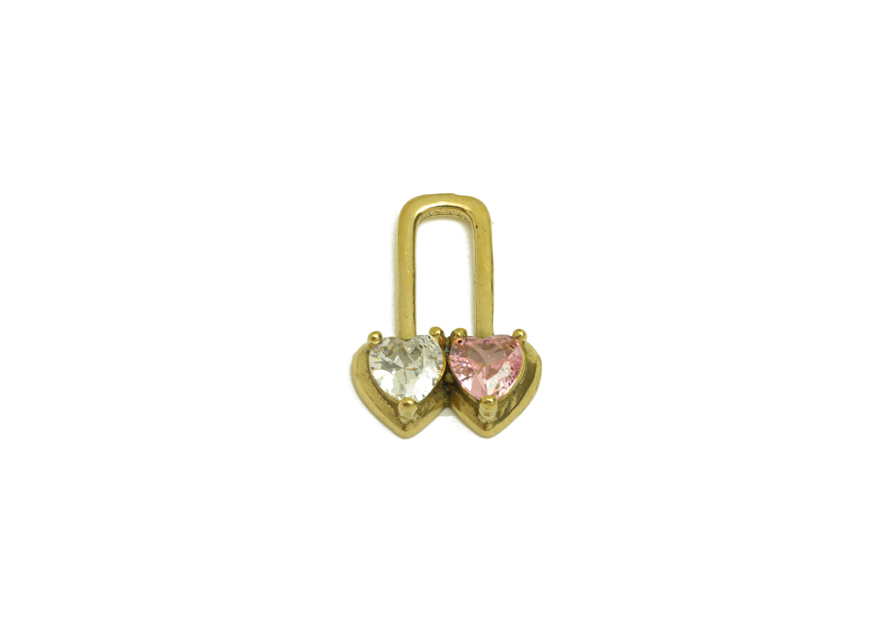Brass CZ Heart Earring Charm - Raw Brass Pink Heart Cubic Zircon Earring Charms - Brass Mushroom Earring Charm - 14.28x10.3x3.6mm- PP10656 - DOMEDBAZAAR