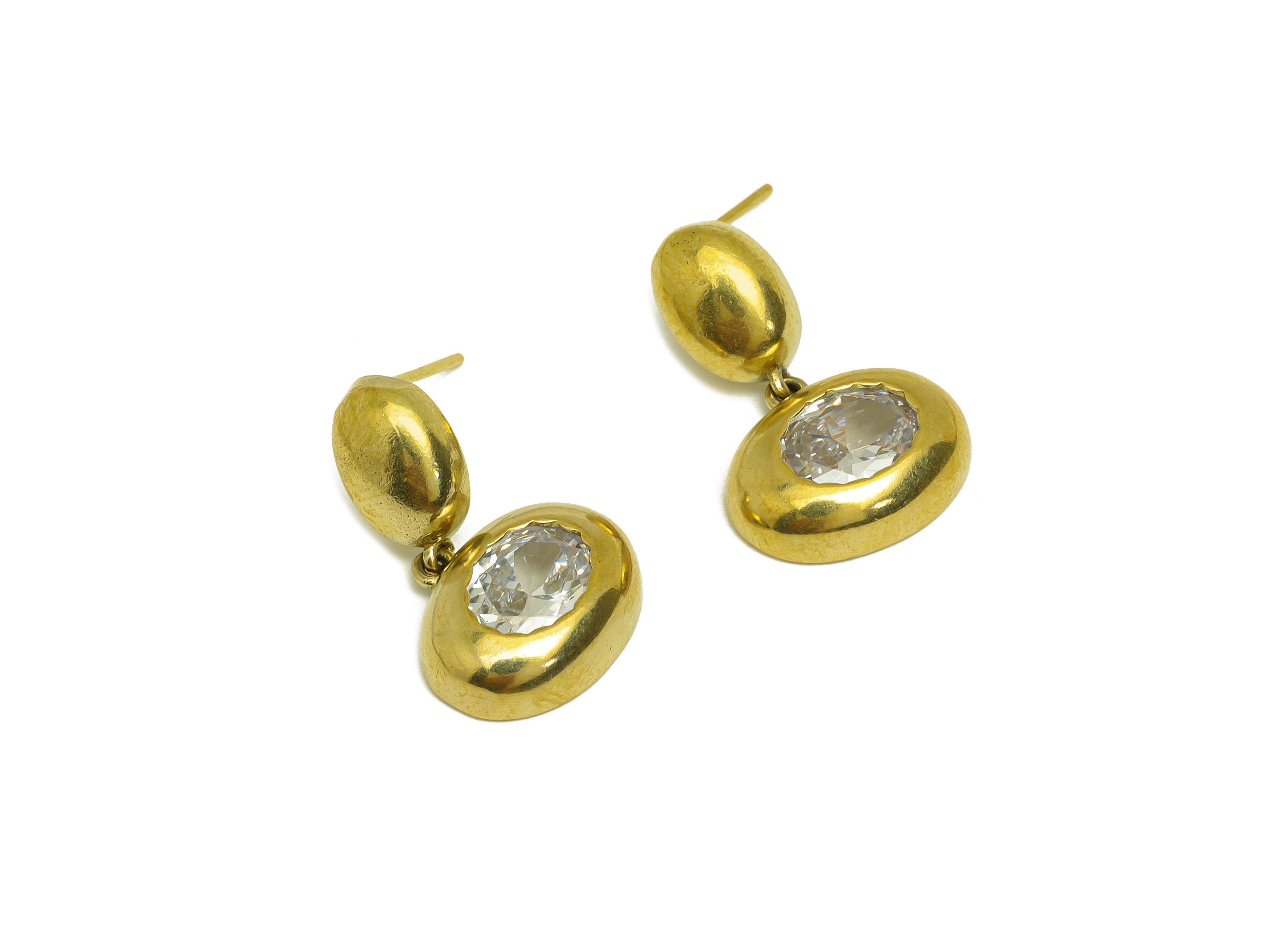 Brass CZ Oval Earring Post - Raw Brass Oval Cubic Zircon Earring Post - Geometry Earring Charm - Zircon Earring Post - 23x14x3mm - PP10641 - DOMEDBAZAAR