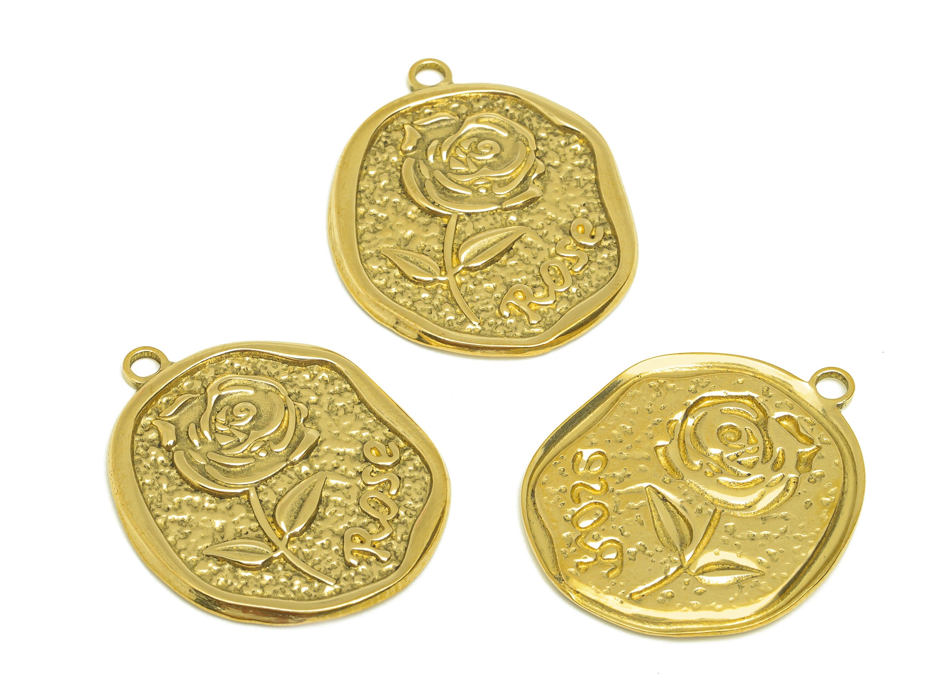 Brass Rose Earring Charm - Raw Brass Vintage Looking Rose Earring Charms - Brass Textured Flower Pendant - 30.3x24.6x1.7mm- PP10686 - DOMEDBAZAAR