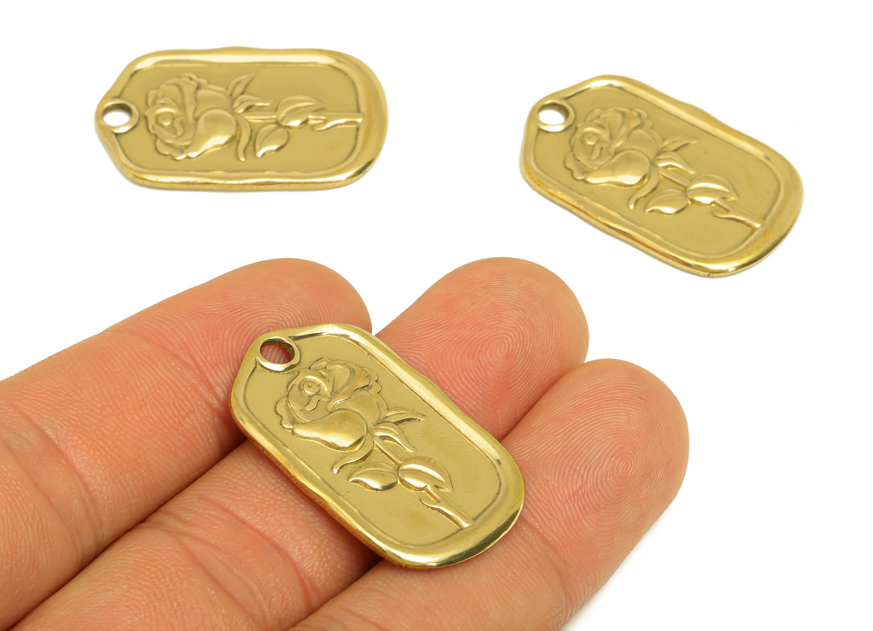 Brass Rose Earring Charm - Raw Brass Vintage Looking Rose Earring Charms - Brass Rectangle Textured Flower Pendant - 31.5x19.9x1mm- PP10681 - DOMEDBAZAAR