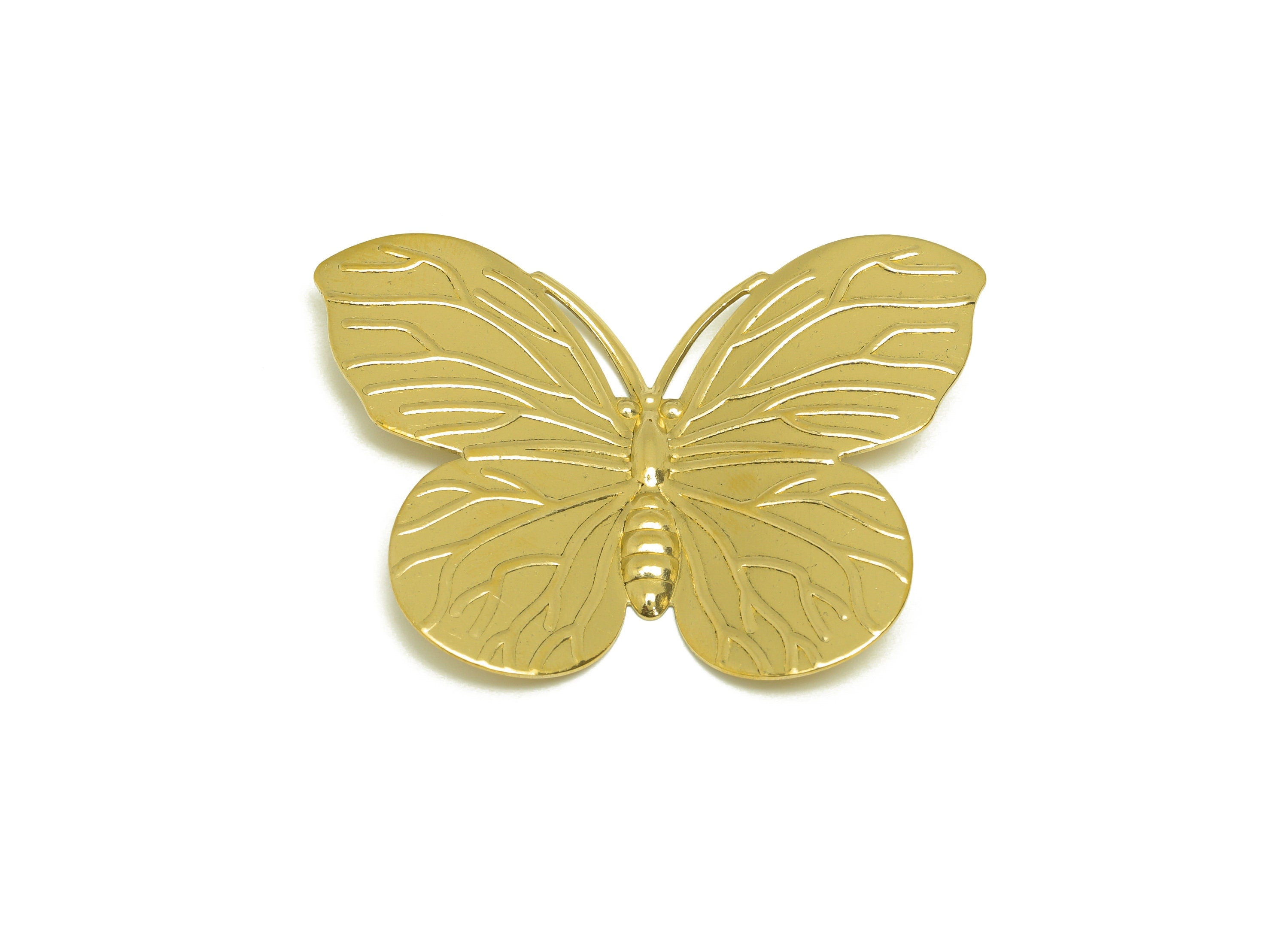 Brass Inset Earring Charm - Raw Brass Vintage Looking Earring Charms - Brass Textured Butterfly Pendant - For Pendant - 52x39x3.5mm- PP10685 - DOMEDBAZAAR