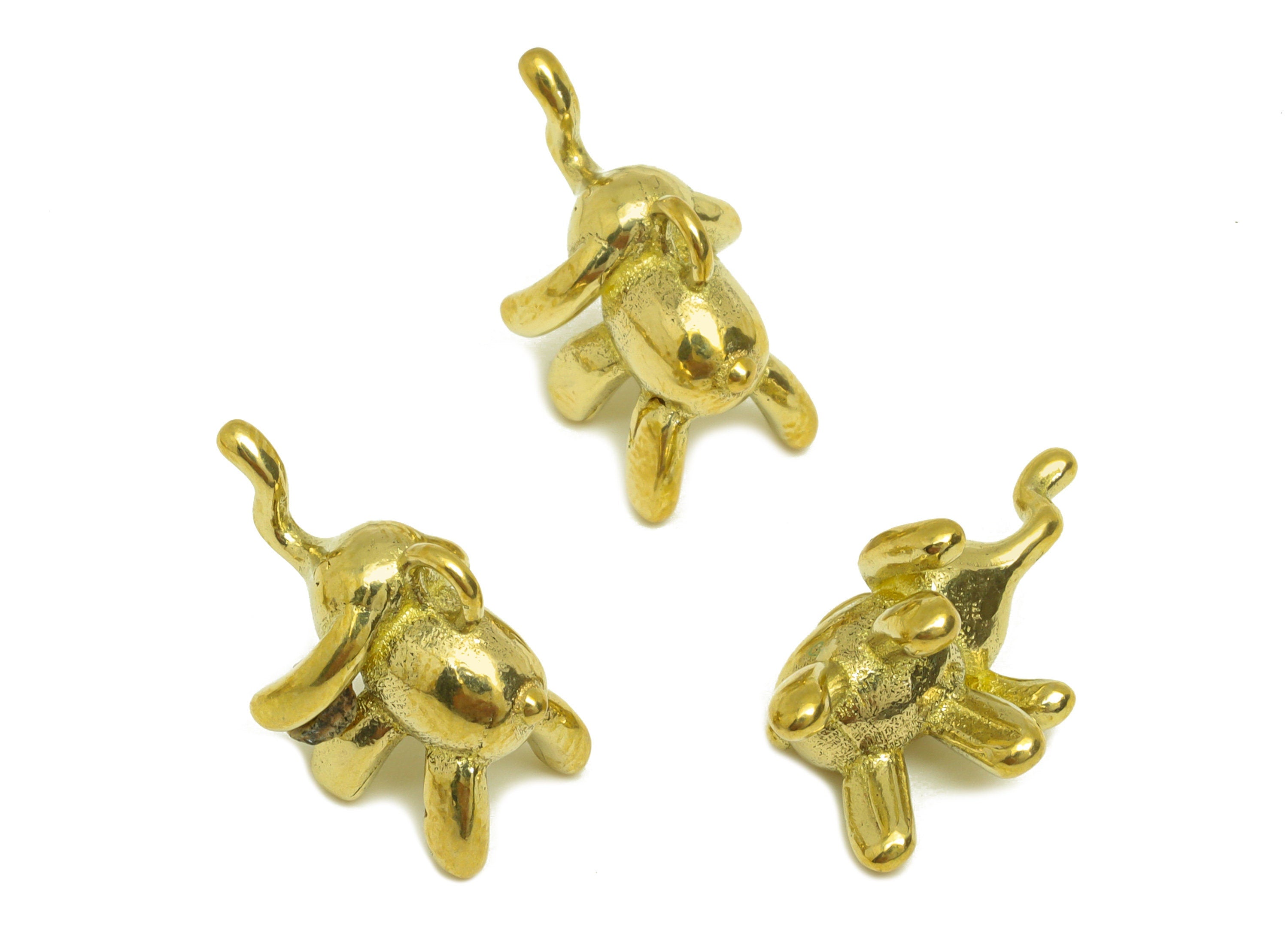 Brass Elephant Earring Charm - Raw Brass Vintage Looking Earring Charms - Brass Mini Figure Elephant Pendant - 16.3x12.85x9.73mm - PP10657 - DOMEDBAZAAR