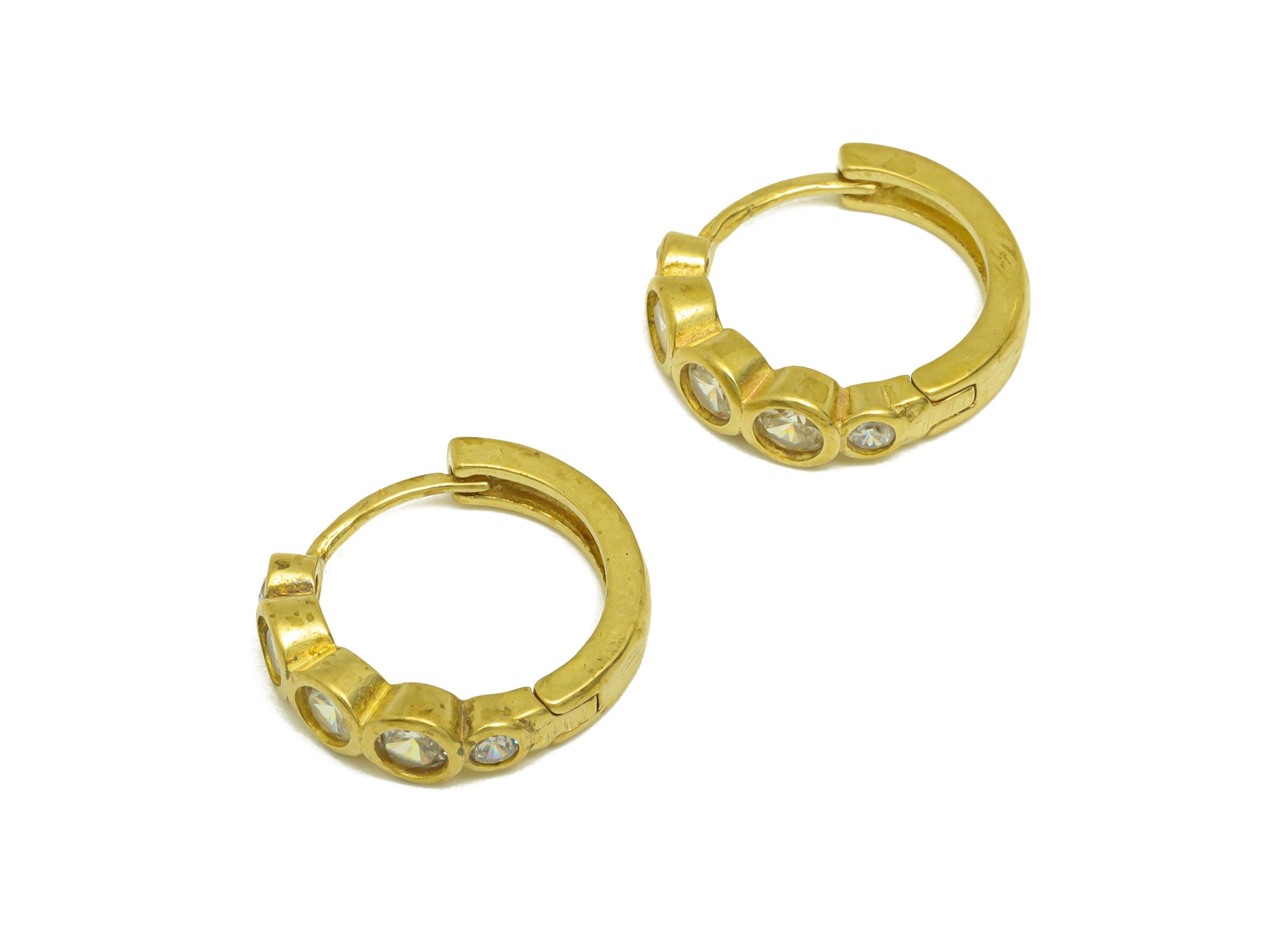 Brass Hoop Earring Charm - Brass Beaded Cubic Zircon Huggie Earring Hoop - Brass CZ Circle Hoop Clasp Earring - 15x4x2mm - PP10670 - DOMEDBAZAAR