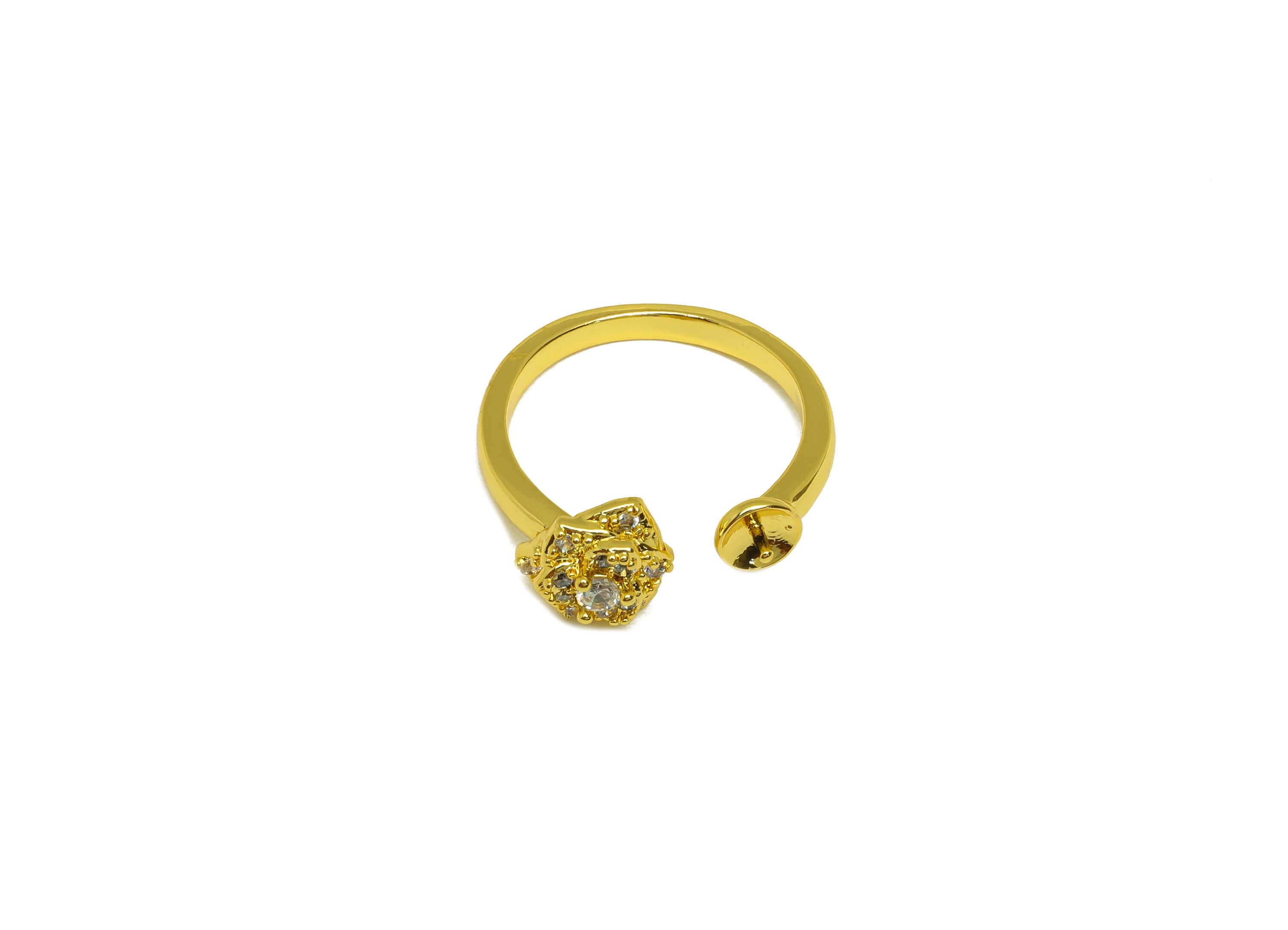 Brass Adjustable Ring - Brass Flower Ring Settings - Zircon Rings For Pearl - Rose Open Ring - 18K Real Gold Plating - 24x8x2.26mm - RGP6990 - DOMEDBAZAAR