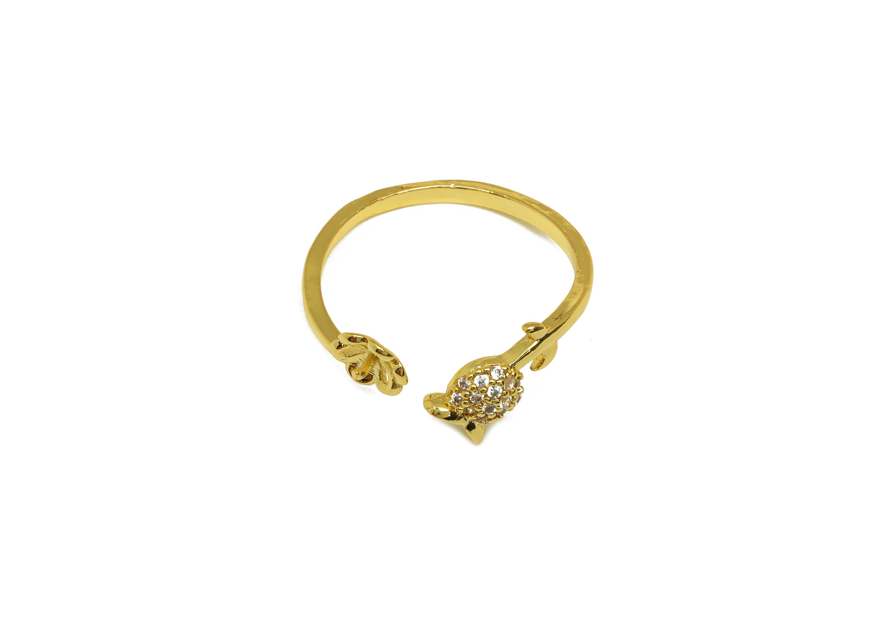 Brass CZ Ring - Brass Tulip Open Ring - Brass Flower Rings For Pearl - Zircon Open Ring - 18K Real Gold Plating - 22x8.96x1.69mm - RGP7019 - DOMEDBAZAAR