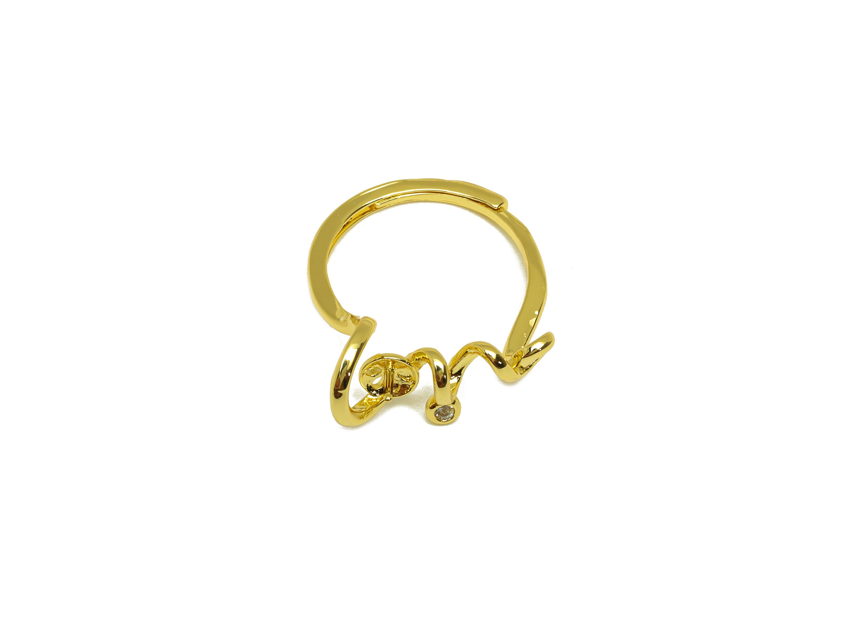 Brass CZ Ring - Brass Spiral Wire Ring - Brass Rings For Pearl - Cubic Zircon Adjustable Ring - 18K Real Gold Plating - 28x9x1.8mm - RGP6996 - DOMEDBAZAAR