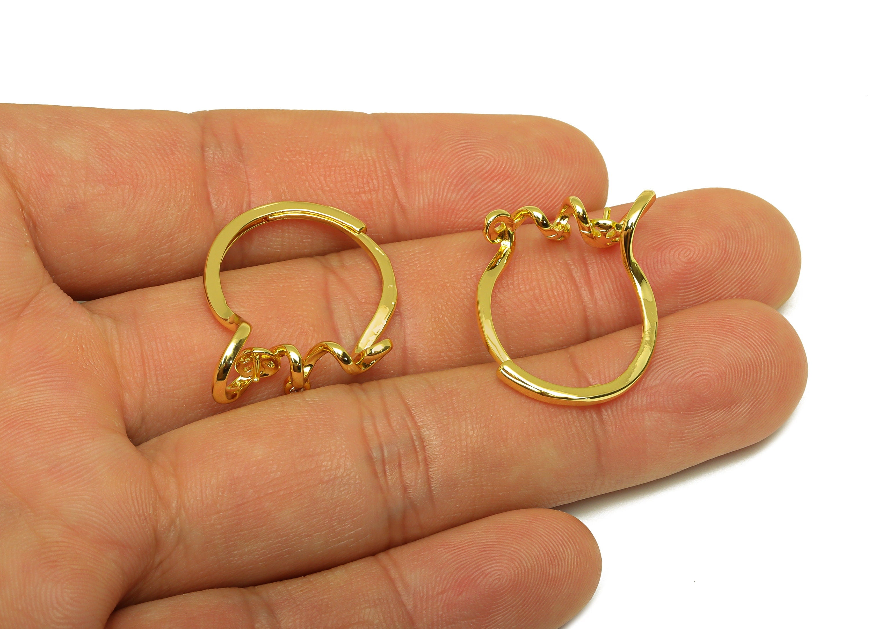 Brass CZ Ring - Brass Spiral Wire Ring - Brass Rings For Pearl - Cubic Zircon Adjustable Ring - 18K Real Gold Plating - 28x9x1.8mm - RGP6996 - DOMEDBAZAAR