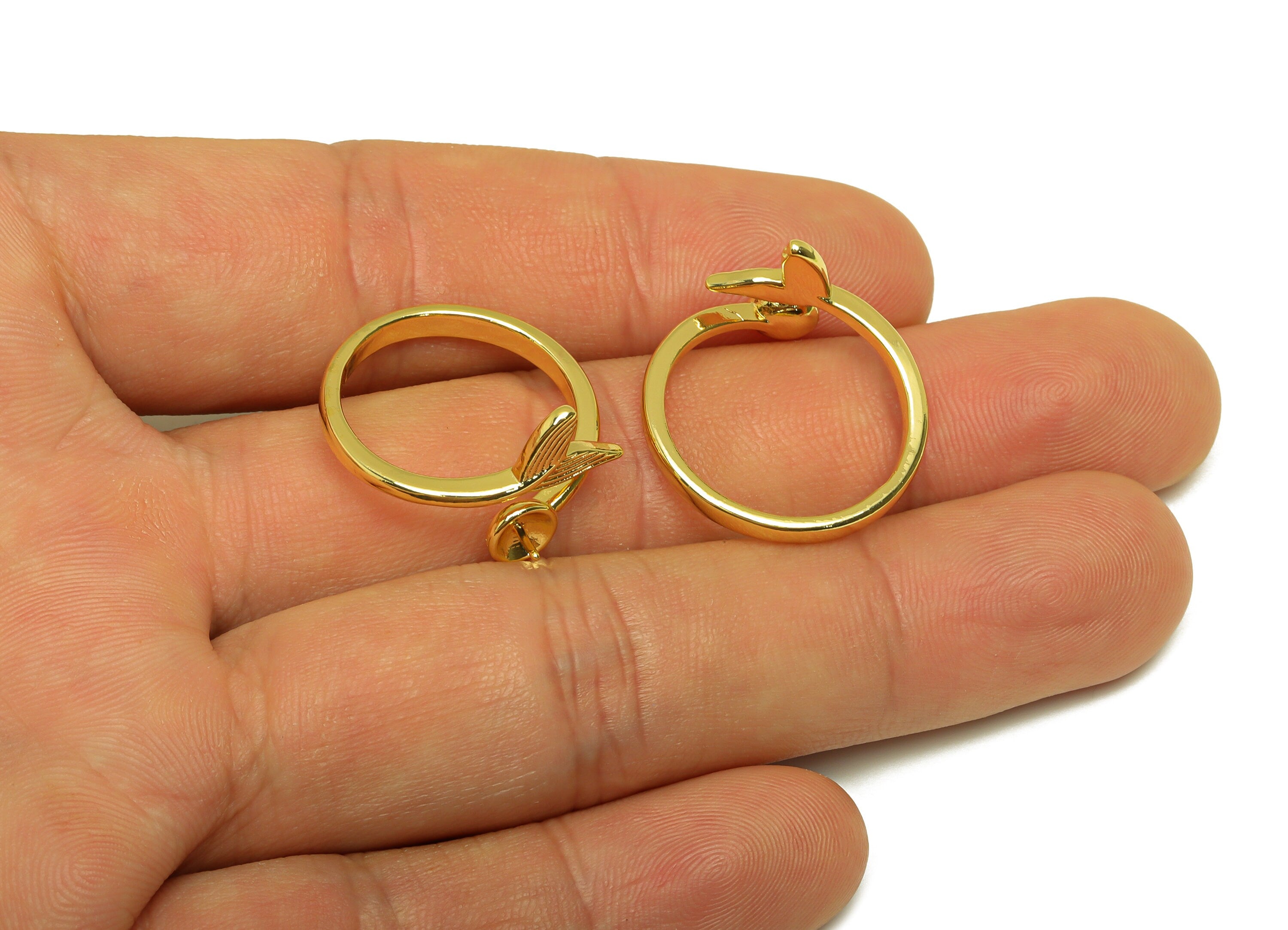 Brass Adjustable Ring - Brass Fishtail Open Ring - Brass Marine Rings For Pearl - Open Ring - 18K Real Gold Plating - 21.6x13x2mm - RGP7000 - DOMEDBAZAAR